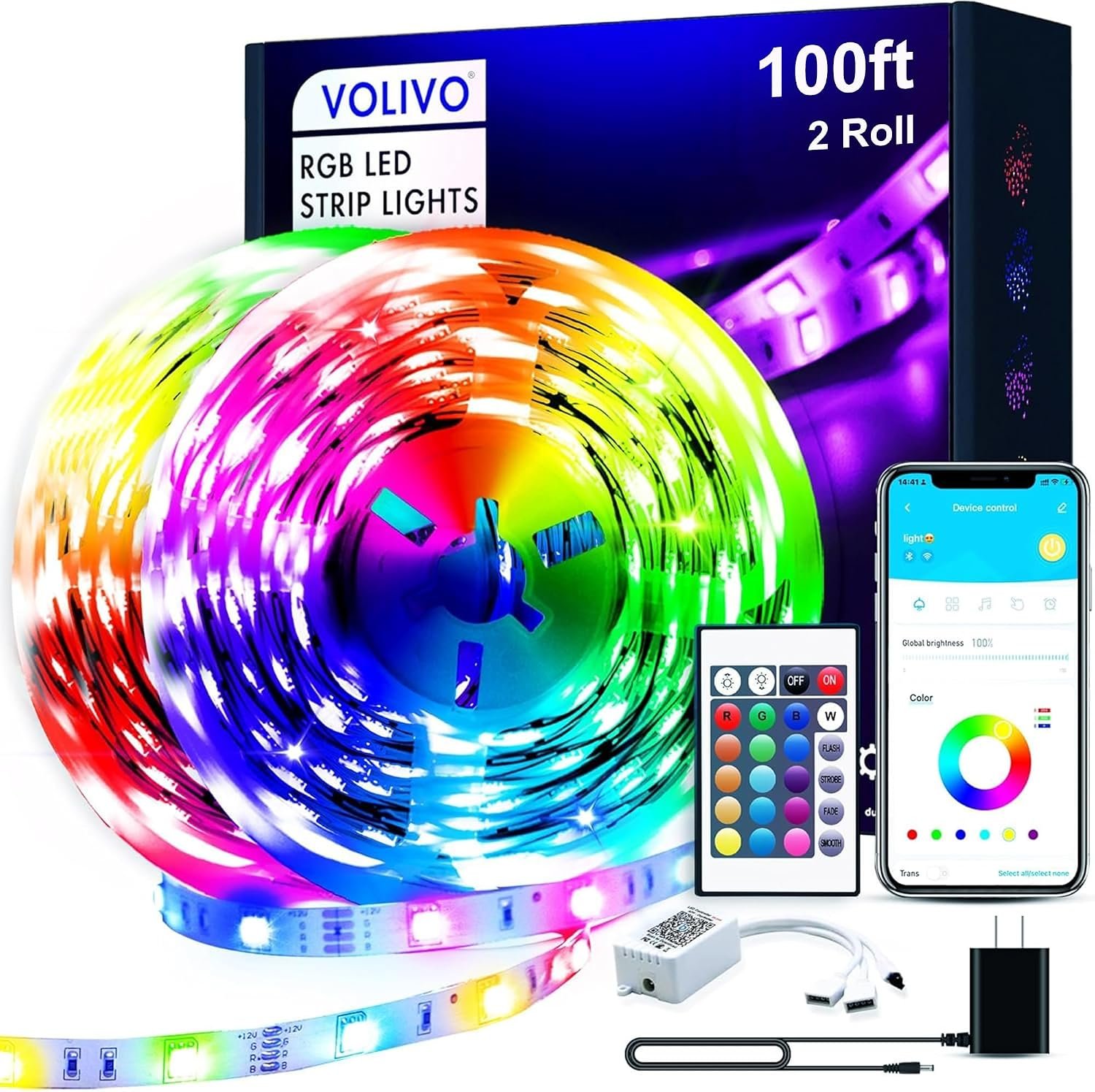 VOLIVO 100FT LED Strip Lights for Bedroom RGB Color Changing