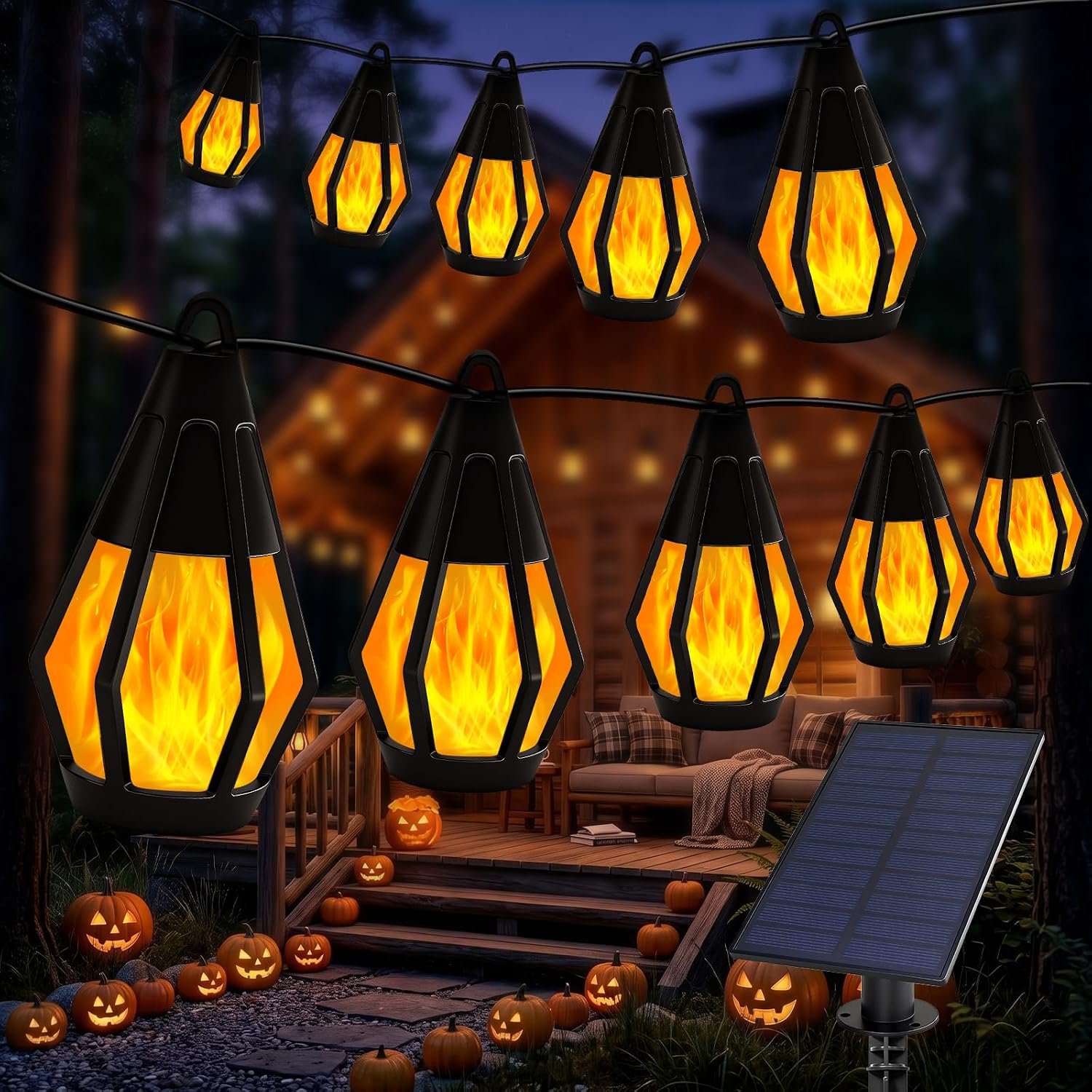 Vivideal Solar String Lights Outdoor 43FT 15 LED Solar Halloween Lights