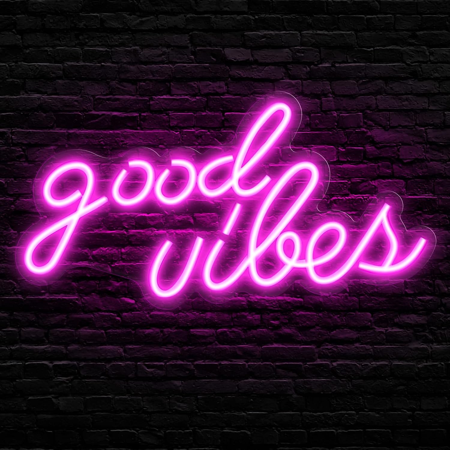 Olekki Pink Good Vibes Neon Sign – Neon Lights for Bedroom, LED Neon Signs for Wall Decor (16.1 x 8.3 inch)