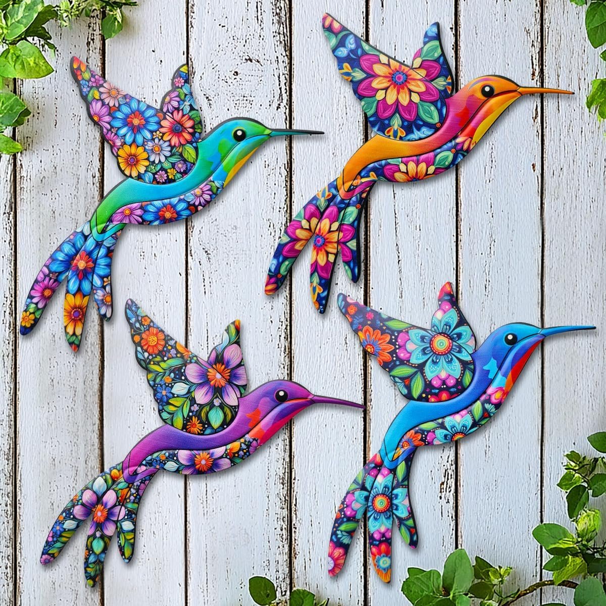 Metal Hummingbird Wall Art Decor Outdoor Fence Decorations(4 Pcs)