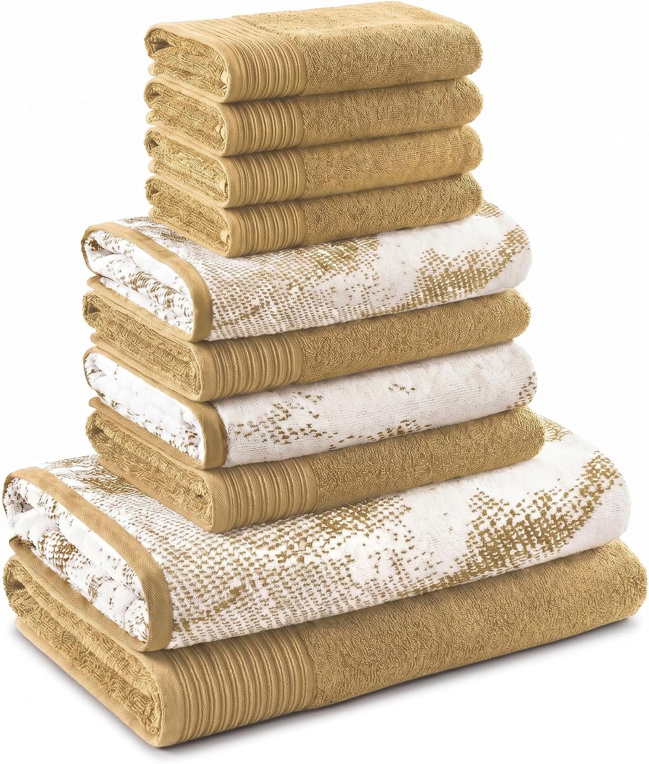 Superior Cotton Marble Jaquard Rope Border Bath Towel Set, 10 Piece, Bronze