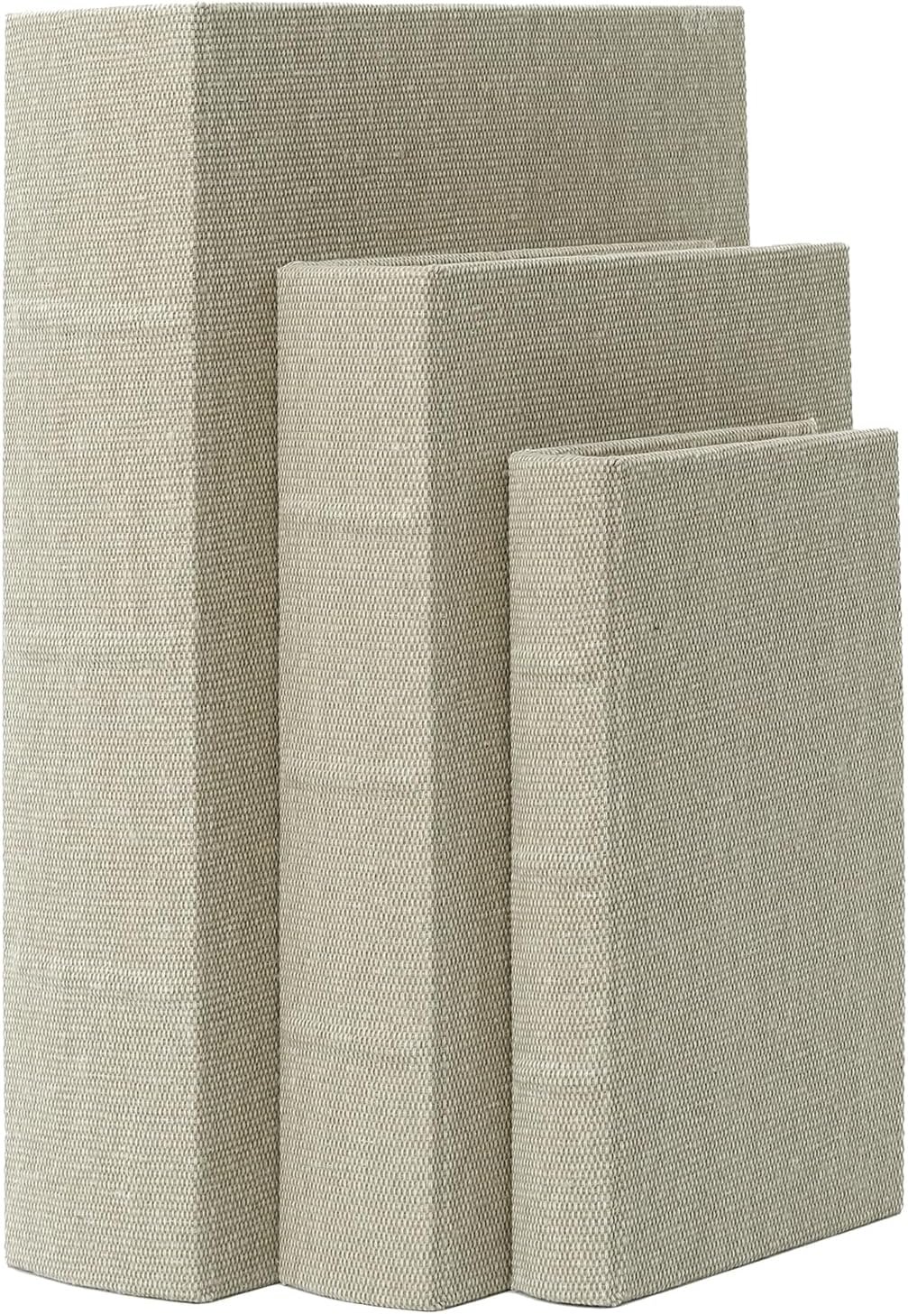 Decorative Book Boxes Set of 3,Modern Faux Linen Hidden Storage, Warm Taupe