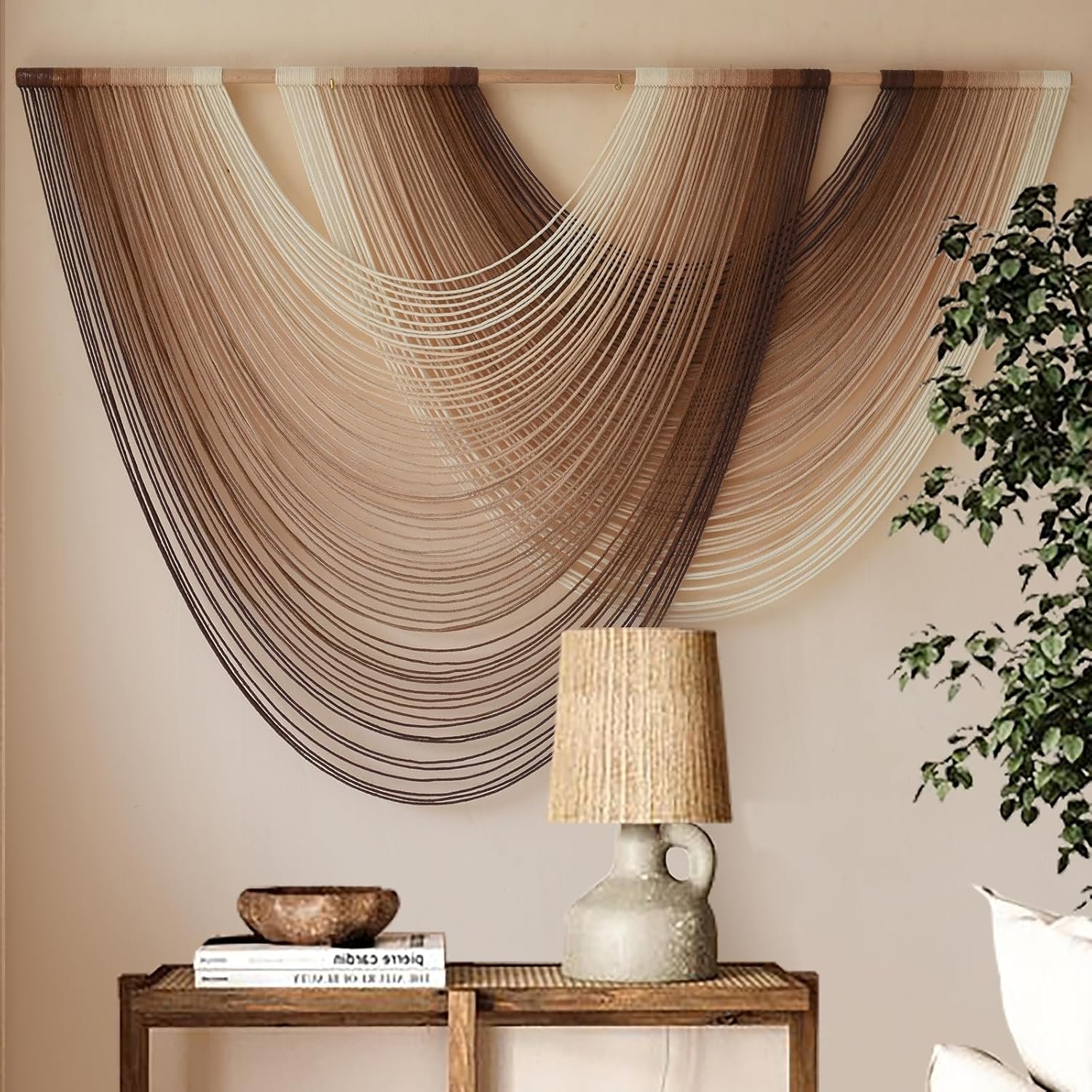 Macrame Wall Hanging Dip Dyed Large Boho Brown Fiber Wall Art 57″W*39″L