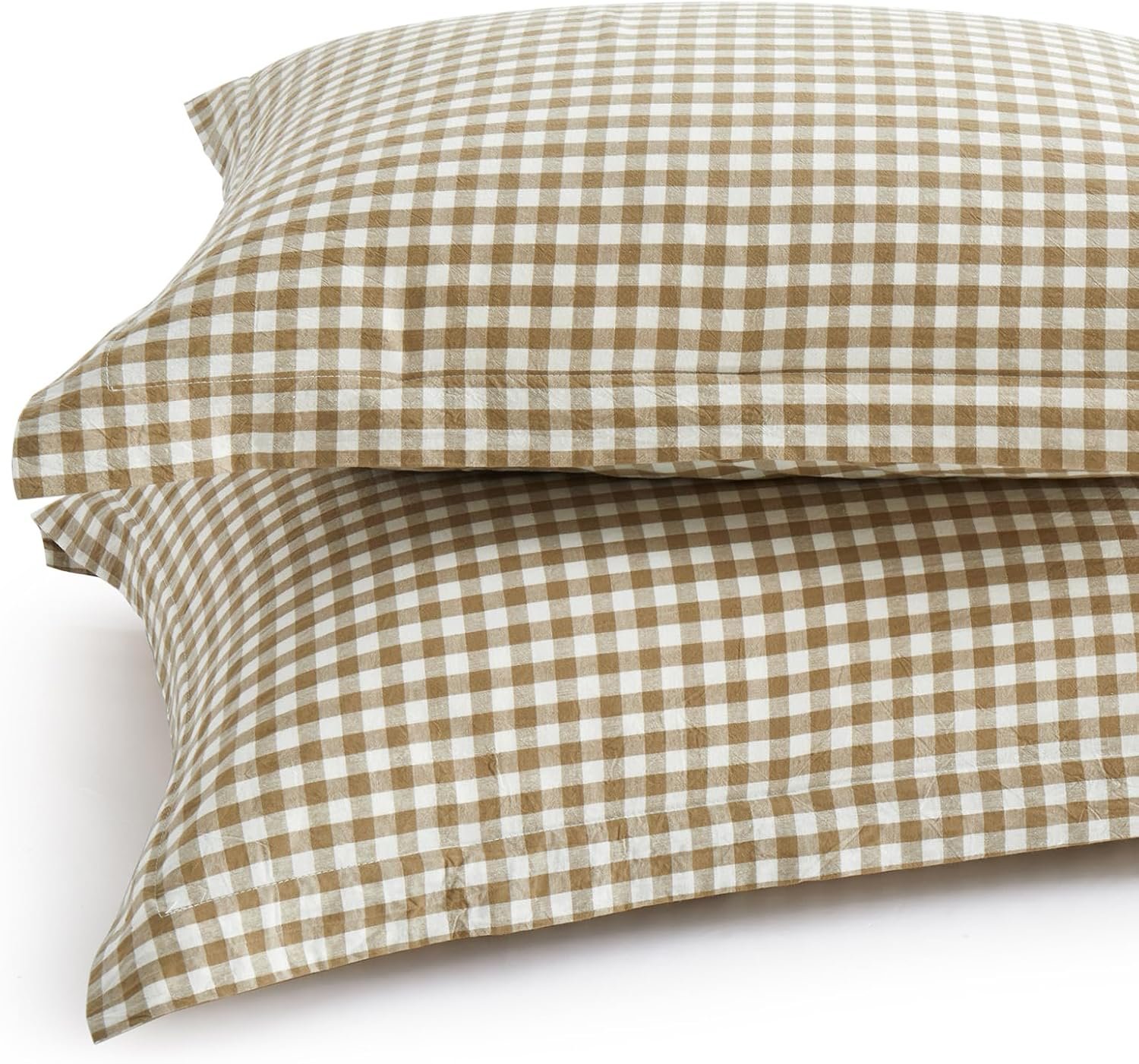 Taupe Plaid Gingham Pillowcases, 20×26 Inches, Set of 2