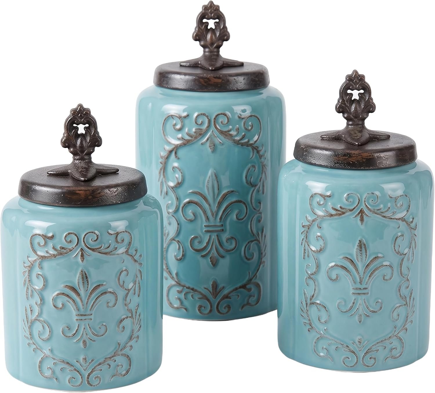 American Atelier Blue Antique Set of 3 Canisters