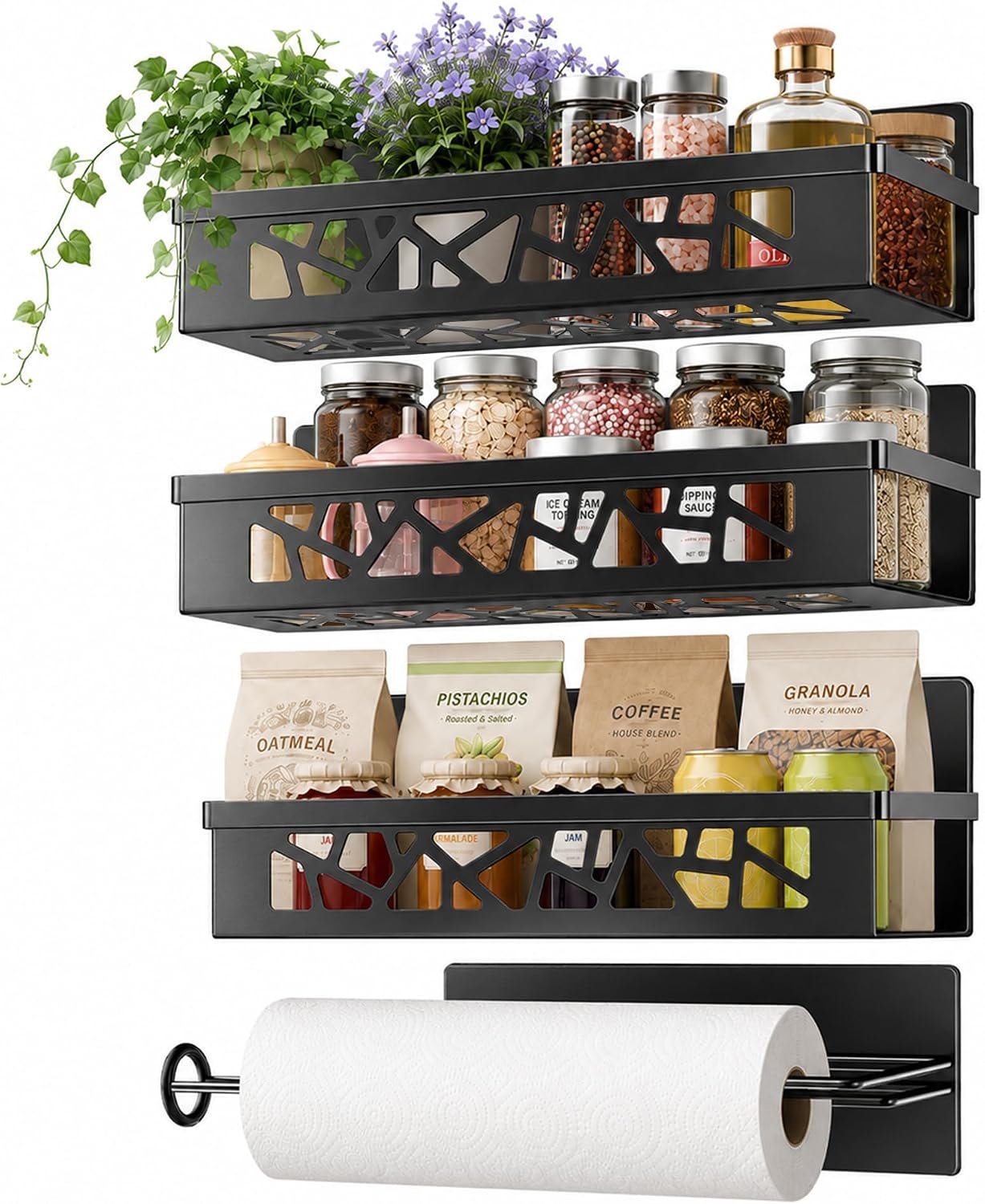 Magnetic Spice Rack with Paper Towel Holder,4 Pack refrigerator organizer
