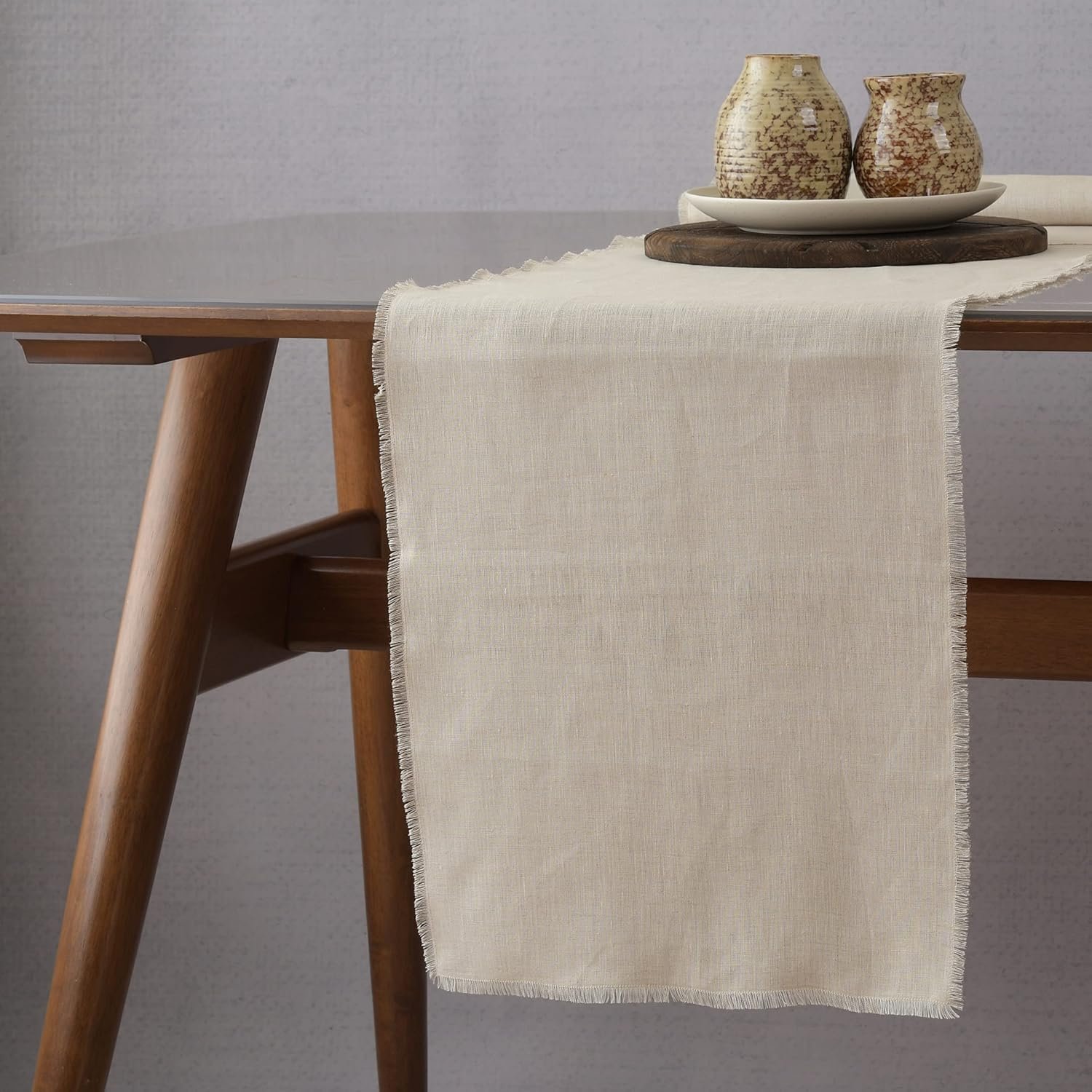 Linen Table Runner with Fringe Natural 14×72 Inch