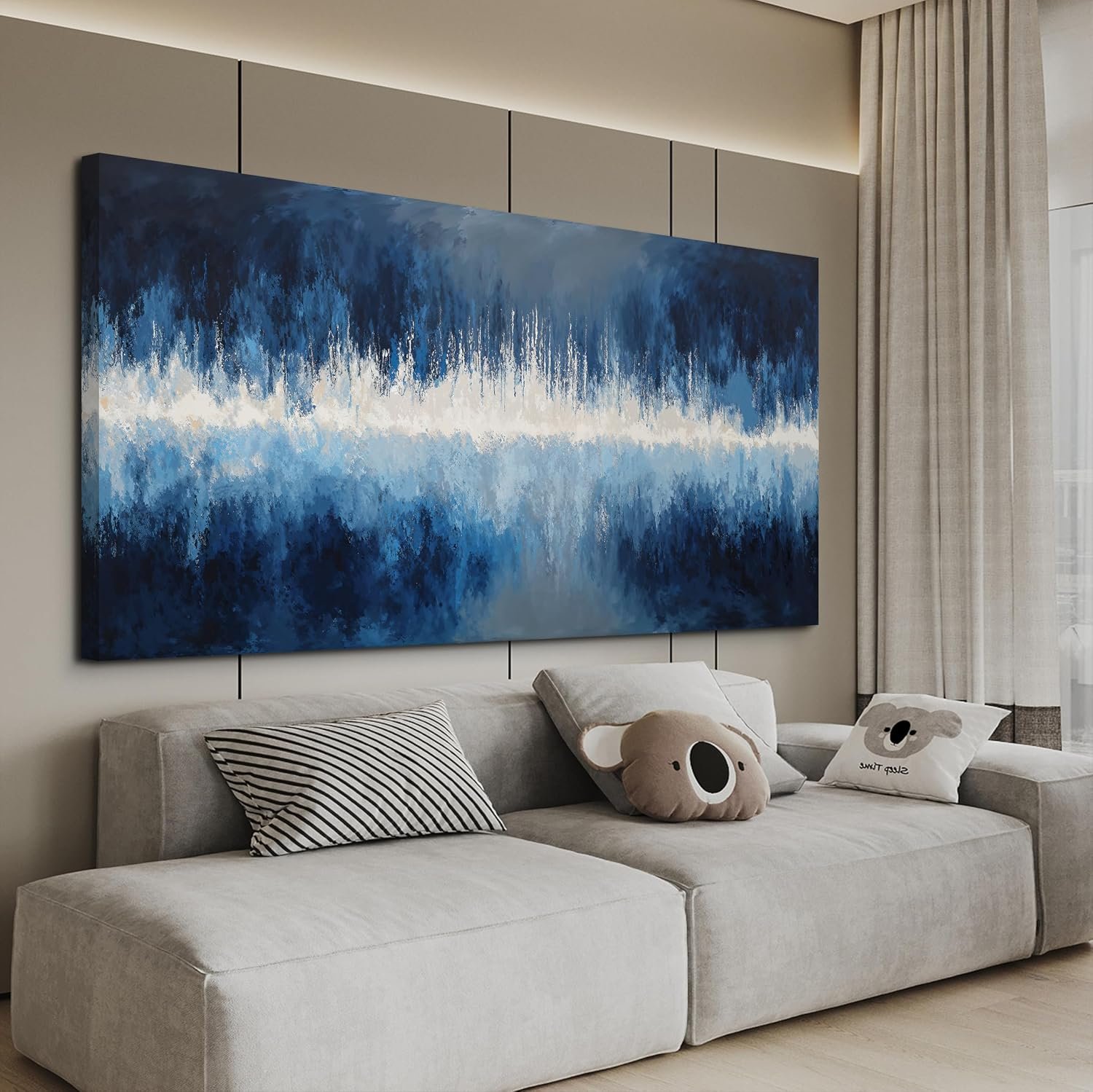 YISXINOAG Deep Blue Abstract Wall Art Modern Calm Cool Tones Canvas 20″X40″