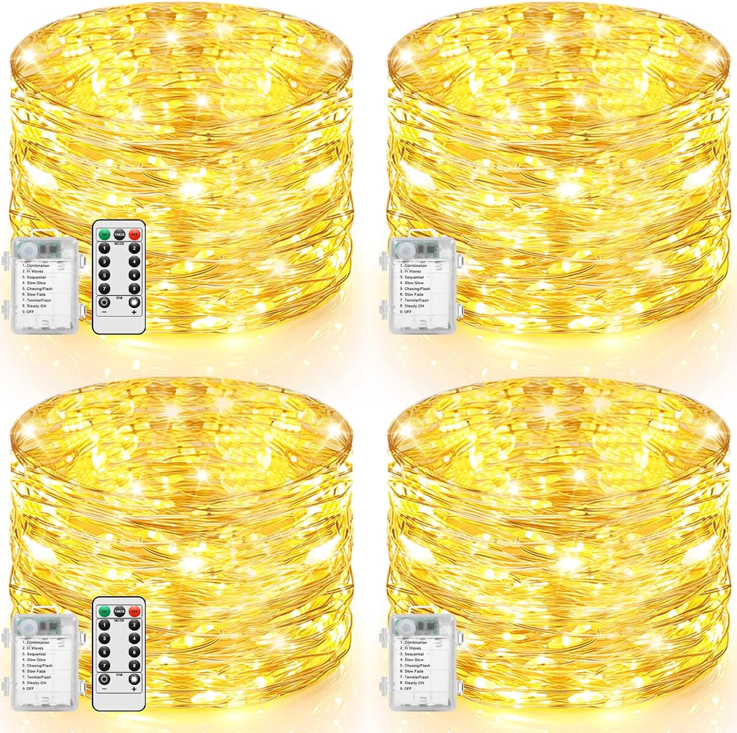 4-Pack 132FT 400LED Battery Operated Fairy Lights with Remote