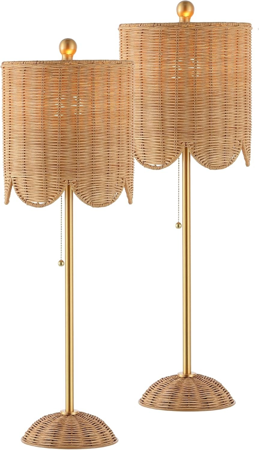 JONATHAN Y Celerie 27.5″ Rattan Buffet Lamp, Natural/Brass Gold, Set of 2