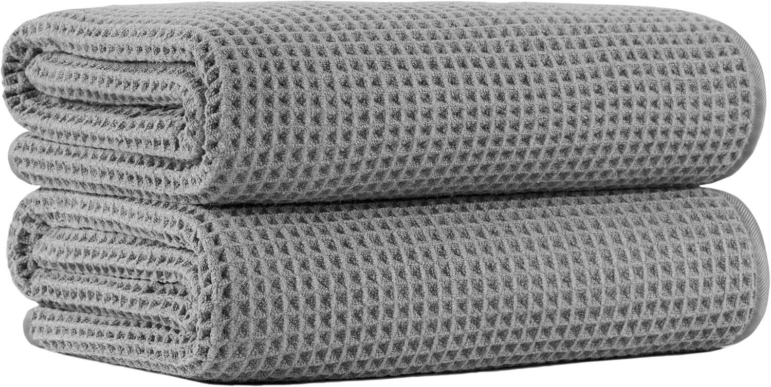 MICROFI New Microfiber Waffle Bath Towels, 2 Pieces, Oversized, Soft, Absorbent, Fast Drying, Lint Free 430 GSM (30”x60”/76cm x 152cm)