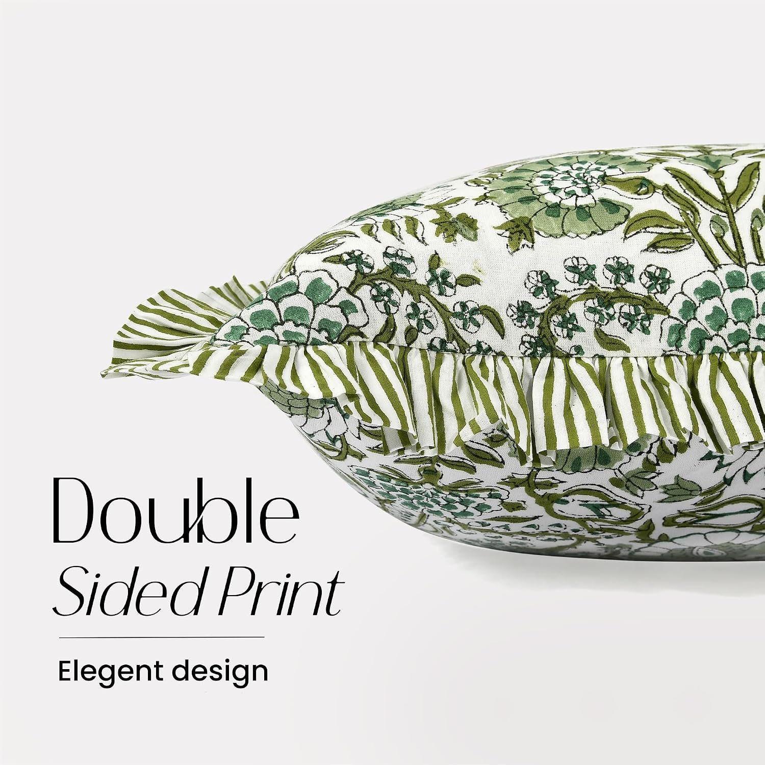 CPC Agate Green Block Print Ruffle Sham Pillow Cover 14×36 Inch, Pack of 1