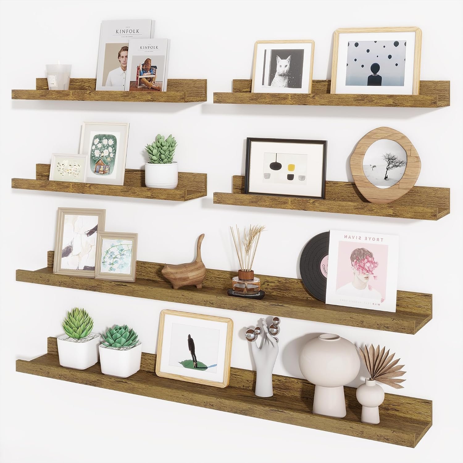 Picture Ledge Shelf, Floating Shelves for Wall Decor, Brown, Set of 6, 36”