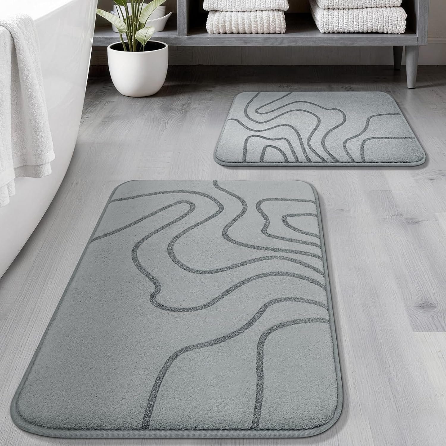 Memory Foam Bathroom Rugs Sets 2 Piece, 32″x20″+24″x17″, Grey