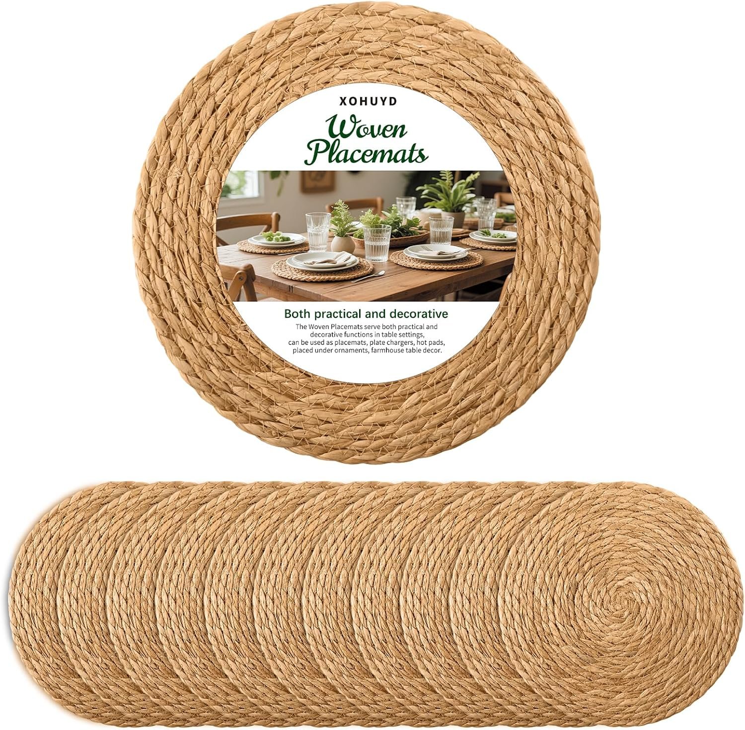 13″ Round Woven Placemats Set of 12, Plate Chargers for Dining Table