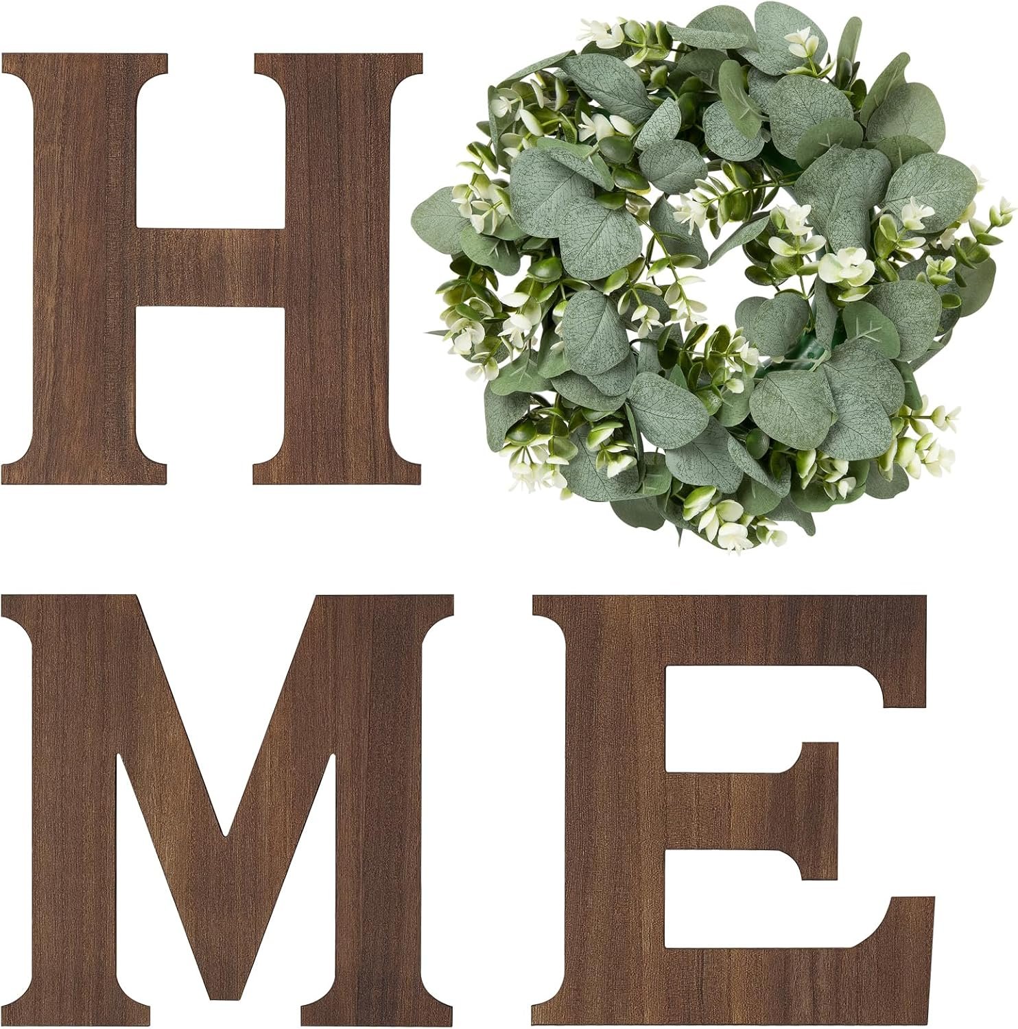 Mkono Home Sign Wall Decor, Farmhouse Wood Letters Eucalyptus for O, Brown