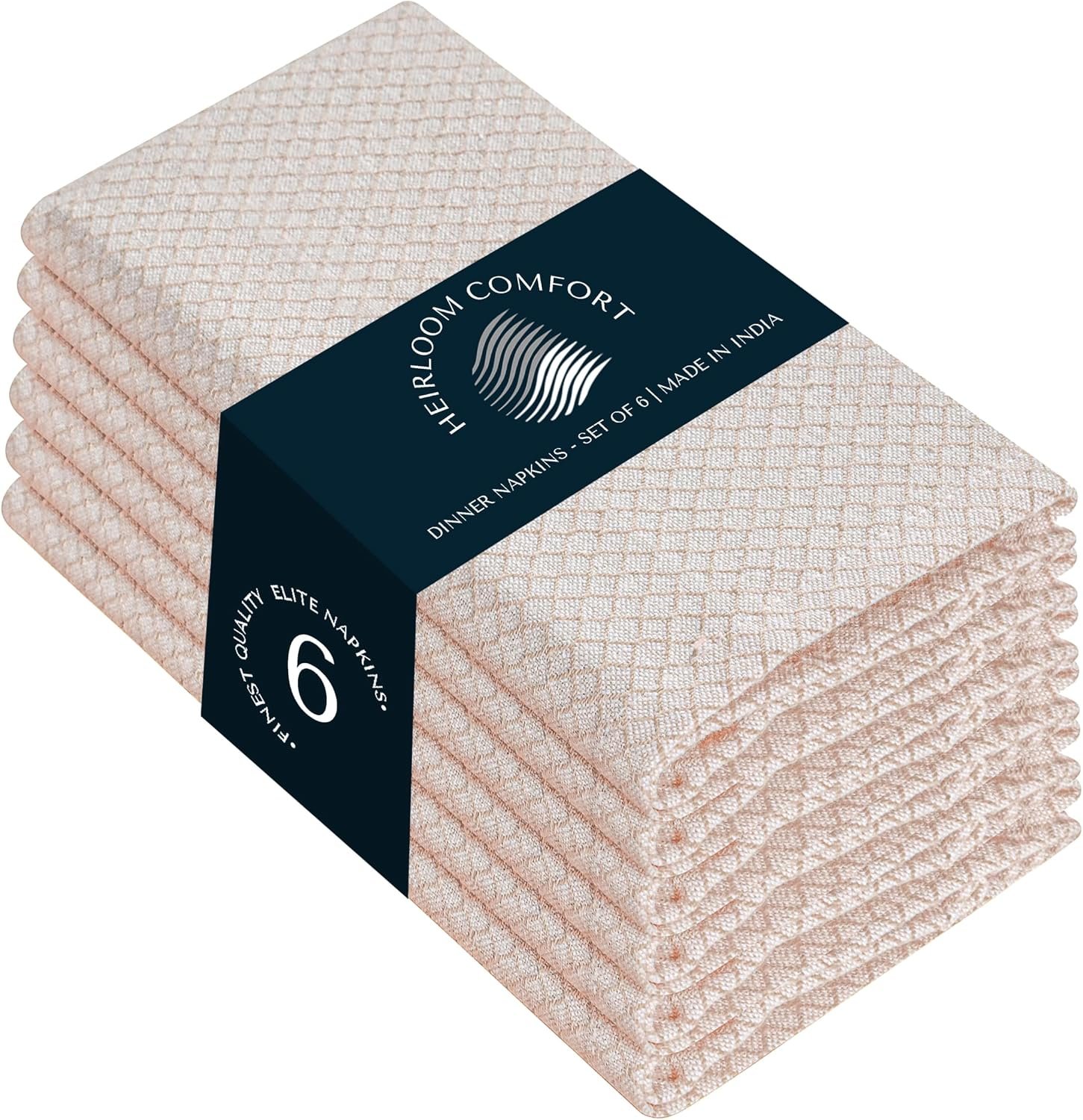 Beige Honeycomb Weave Cloth Napkins Set of 6, 16×16 Inches, Cotton, Durable & Absorbent, Reusable and Washable Napkins for Rustic Dining, Weddings, Holidays, Everyday Use