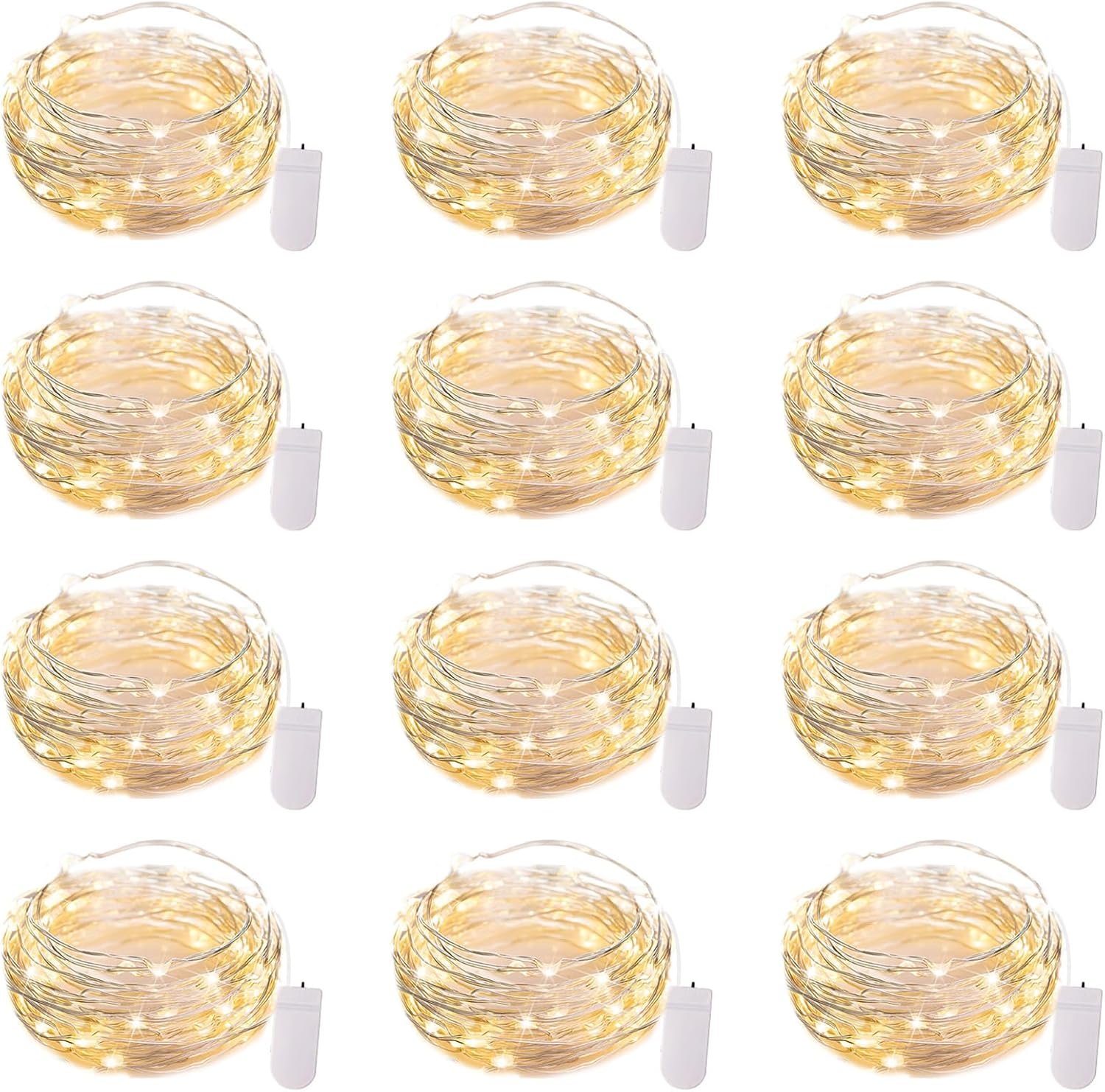 Brightown 12 Pack 7ft Battery Operated LED Fairy Lights for Xmas Decoration