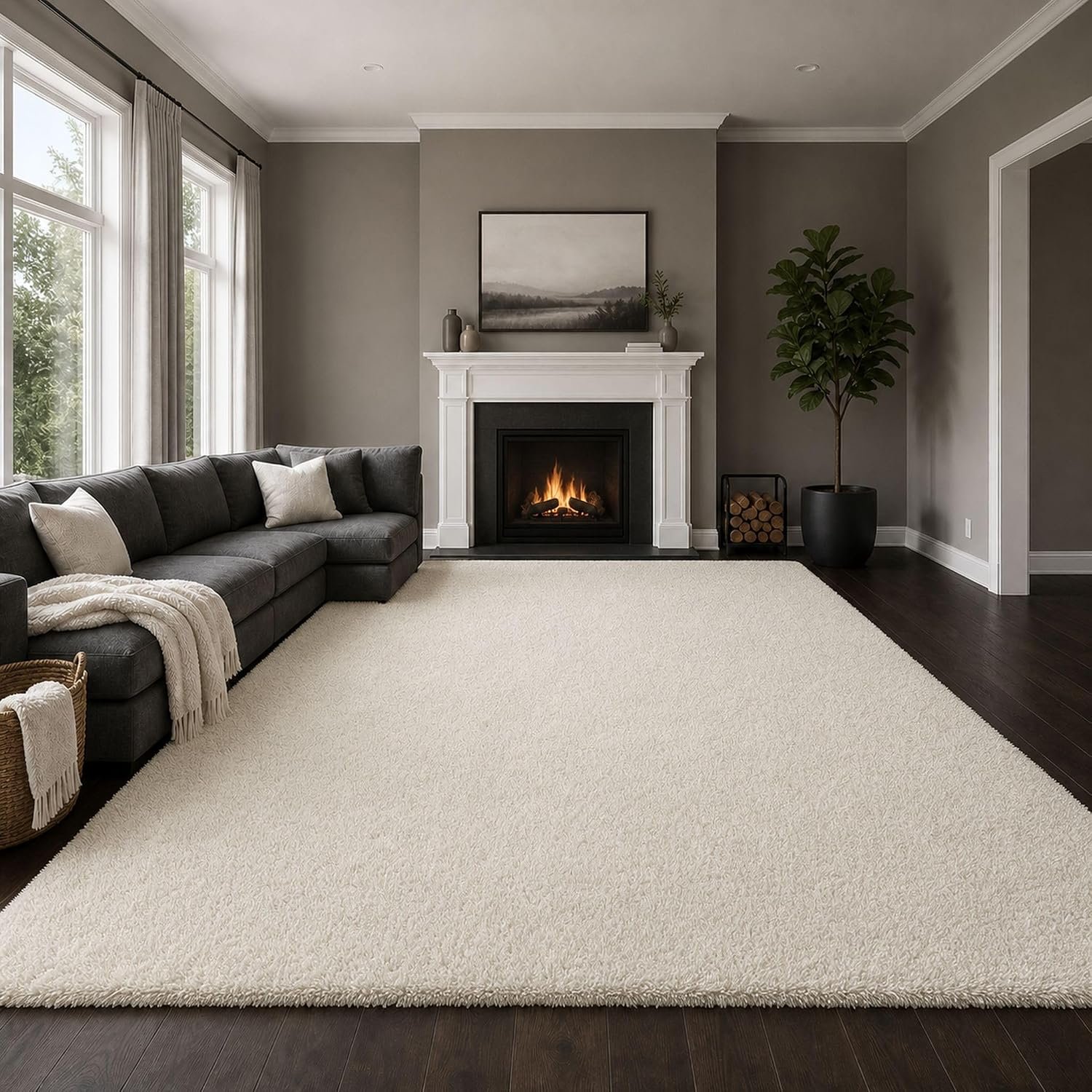 Ophanie Area Rugs 9×12 Living Room, Large Ivory Bedroom Carpet, Big Shag Indoor Thick Soft Nursery Rug, Fluffy Carpets for Boy and Girls Room Home Decor Aesthetic with Over 99 pcs Pile fibers