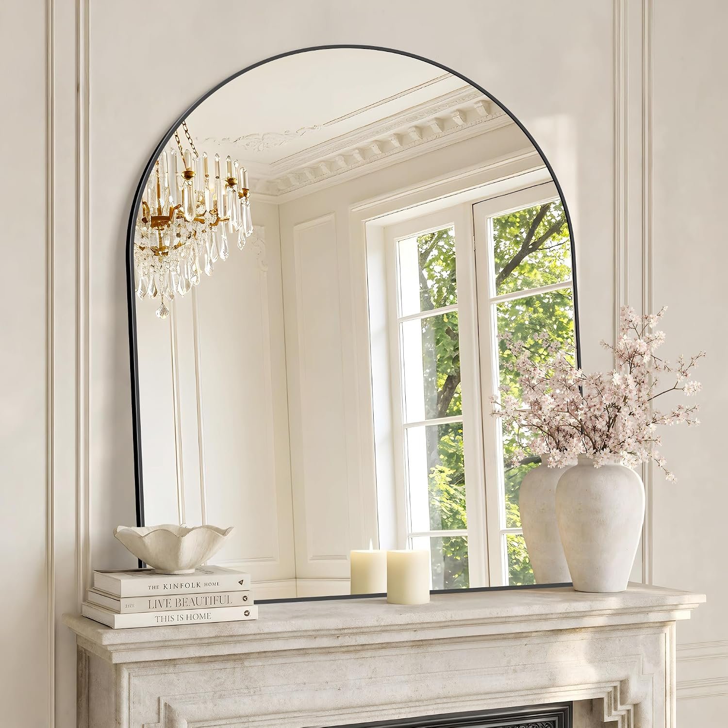 Arched Wall Mirror Black, 40″ x 48″ Large Wide Arched Mirror