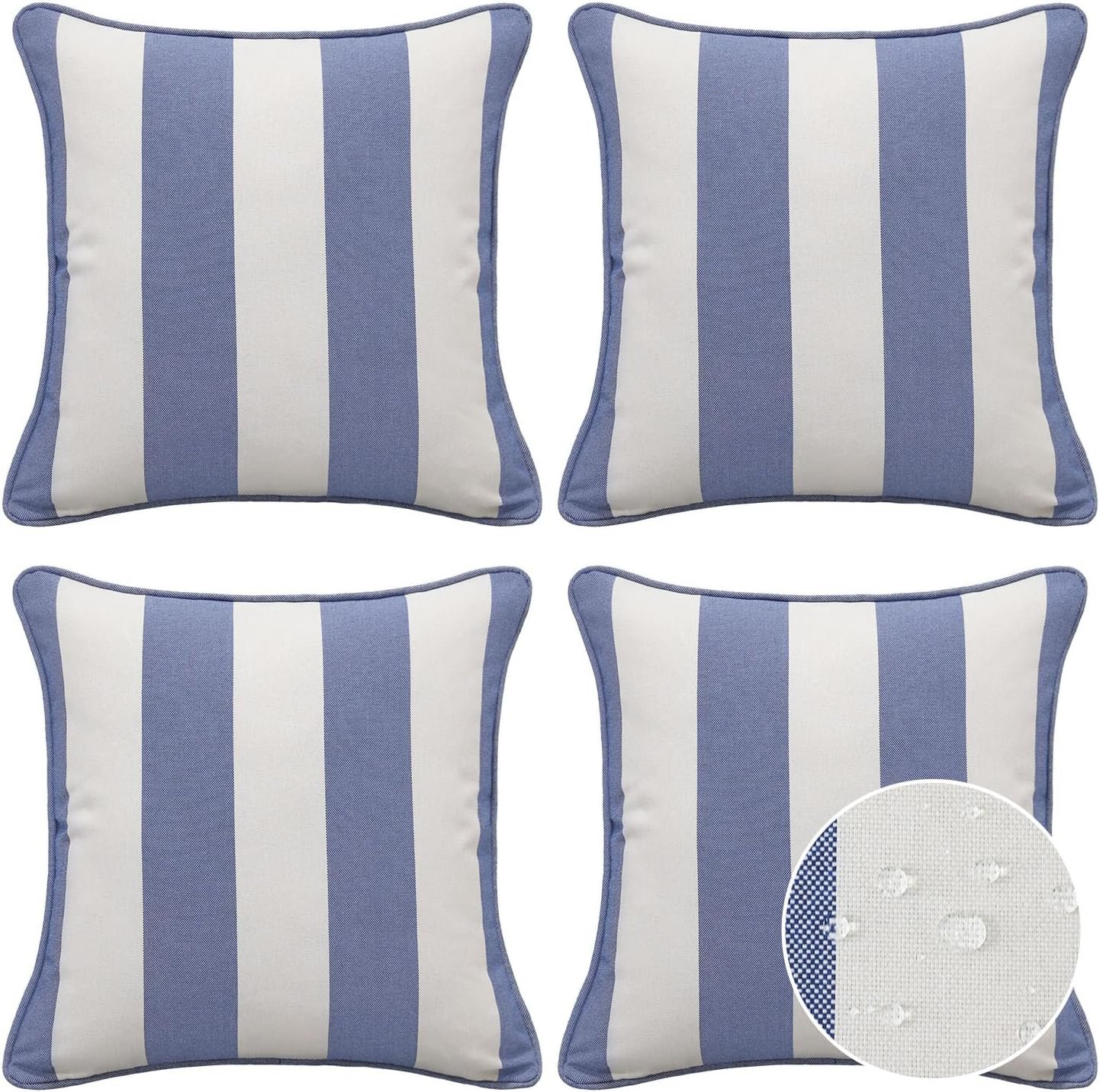 Unimatta Decorative Outdoor Water Repellent Throw Pillows with Inserts, Set of 4, 18″ x18″ Pillows for Patio, Backyard, Bed, Couch, and Patio Furniture, Navy Stripe