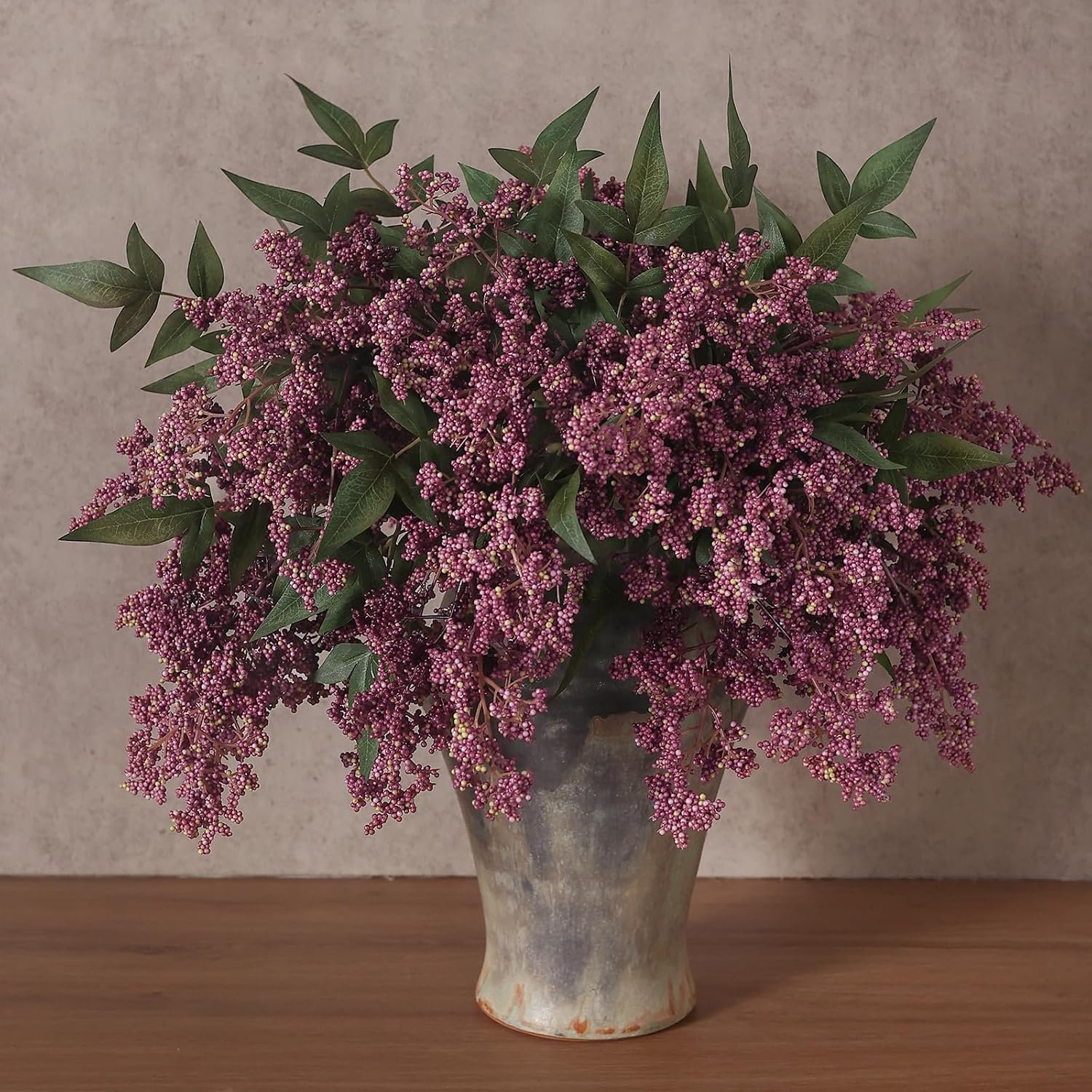 6Pcs 17″Lifelike Artificial Nandina Berry Stems for Vase Decor(Dusty Plum)