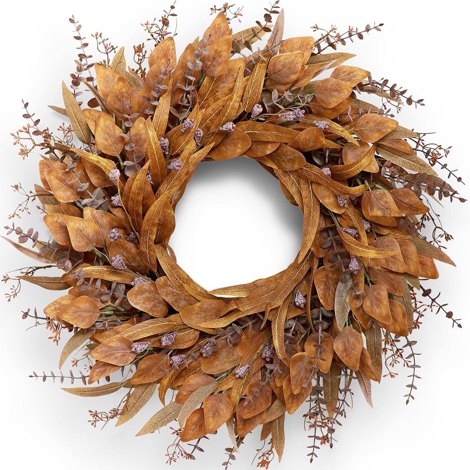 26″ Artificial Fall Eucalyptus Wreath with Seeds for Front Door(Orange)