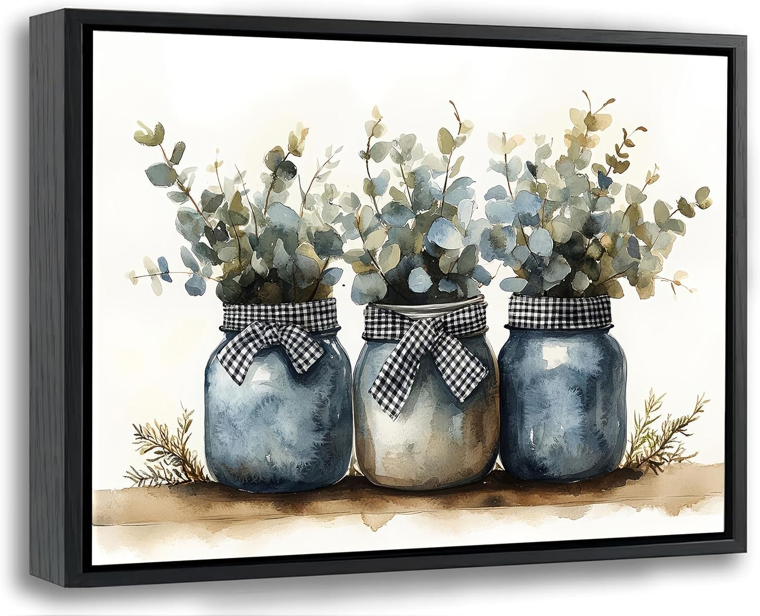 Black Framed Kitchen Plants Canvas Wall Art 12x16in