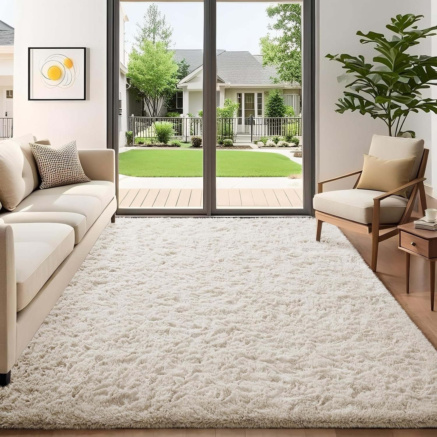 Ophanie 5×7 Area Rugs for Living Room Ivory, Fluffy Shag Large Fuzzy Plush Soft Rug, Shaggy Floor Big Carpets for Bedroom Nursery, Kids Home Decor Aesthetic with Over 99 pcs Pile fibers