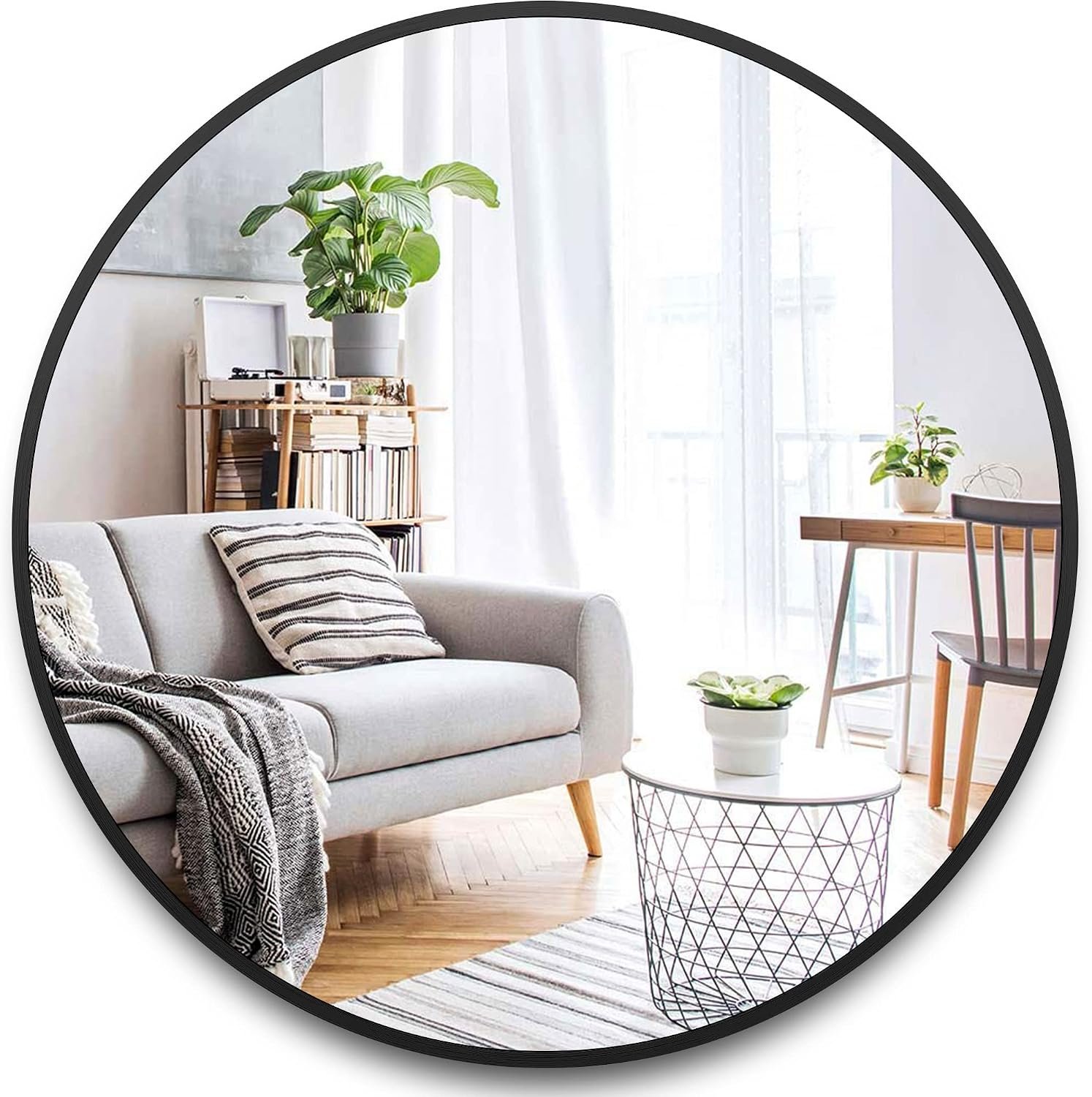 Itrue Round Metal Wall Mirror, 36 Inch, Black Frame Bathroom Mirror