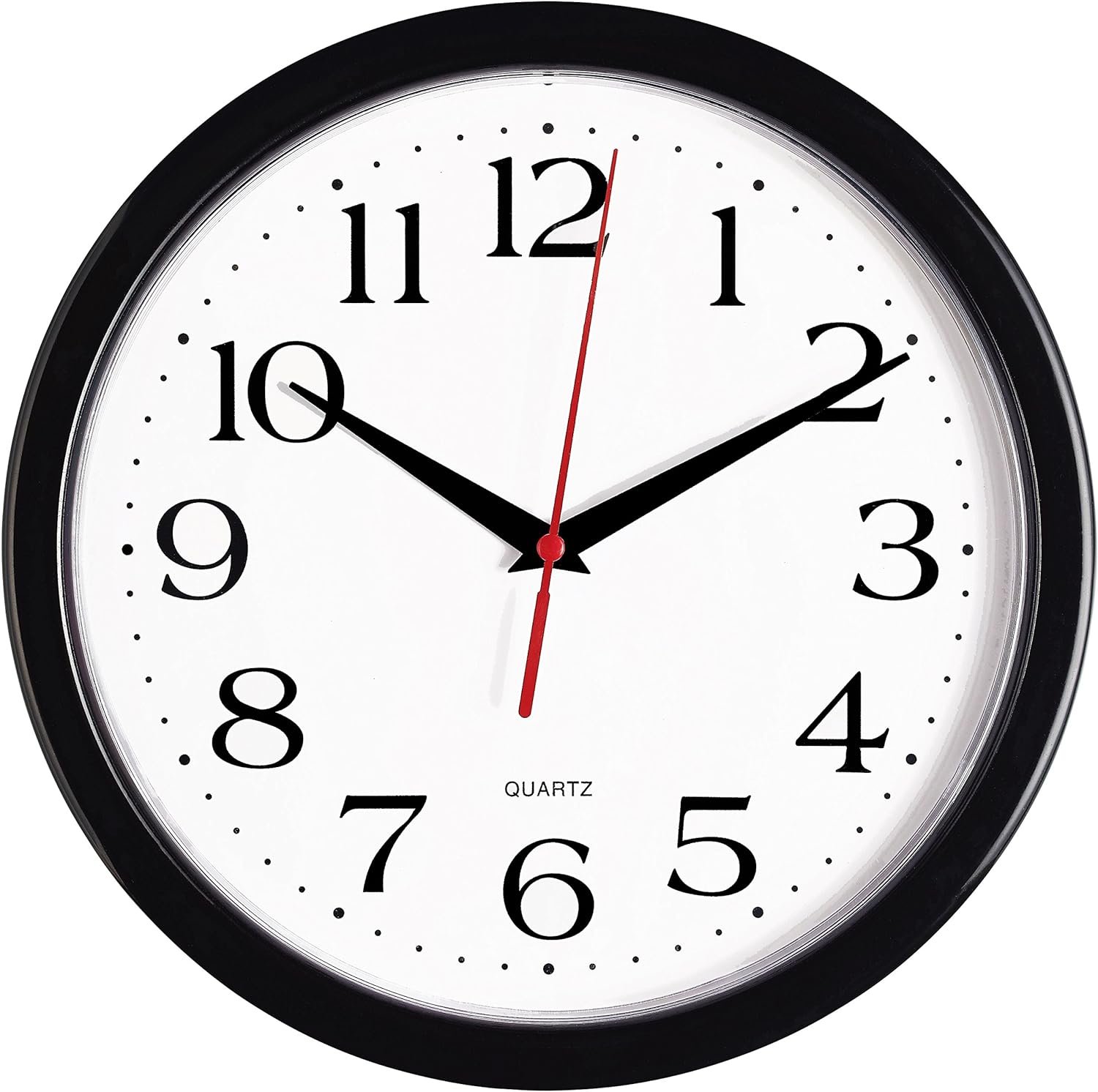 Bernhard Products Black Wall Clock Silent Non Ticking 10 Inch Quality Quartz Battery Operated Round Easy to Read Home/Office/Kitchen/Classroom/School Clock
