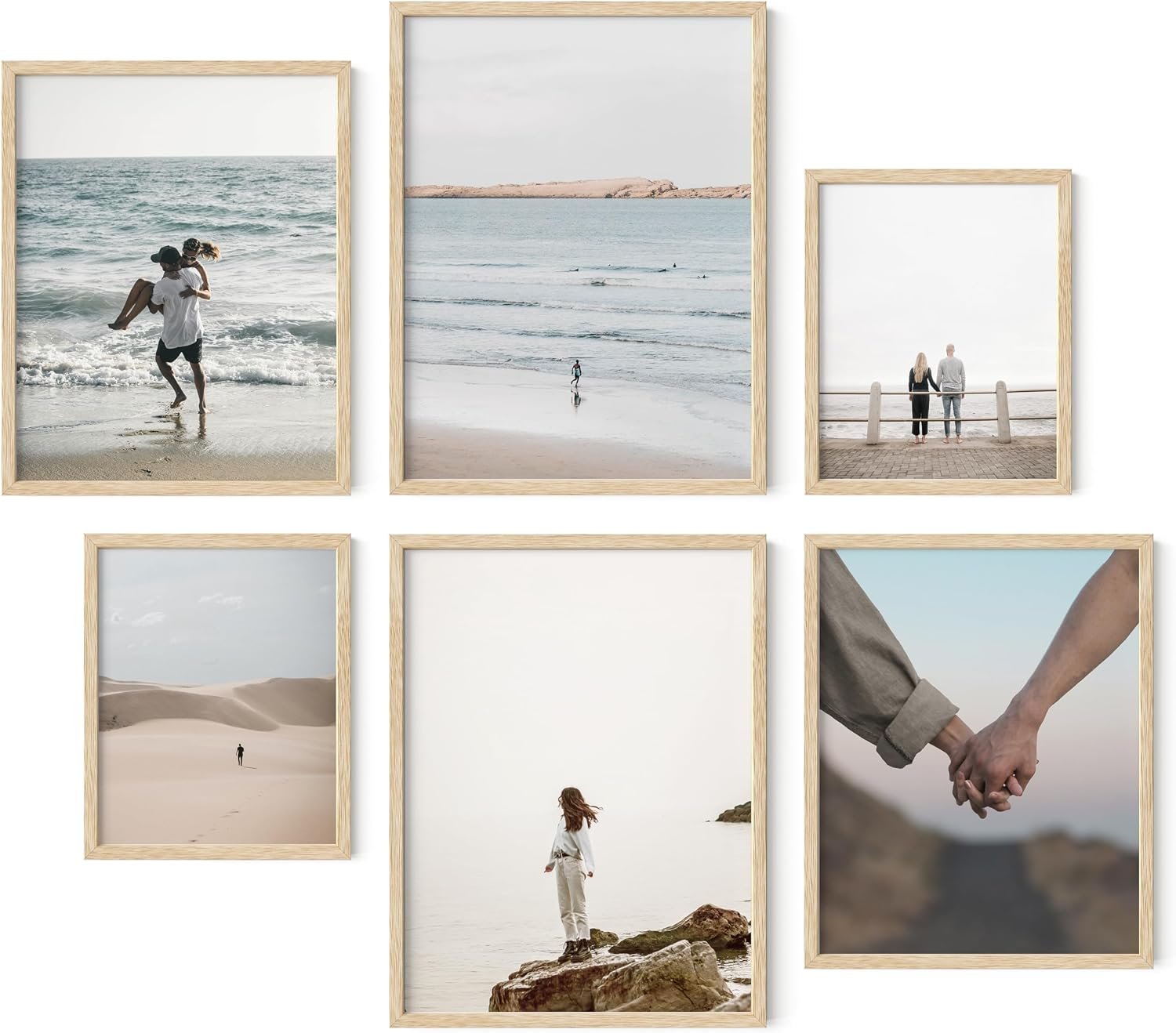 HAUS AND HUES Natural Wood Picture Frames – Set of 6 Frame Sets for Wall Collage, Gallery Assorted, Collage (Two 8×10, Two 11×14, 12×16 Framed Beige), 8×10 (2) 11×14