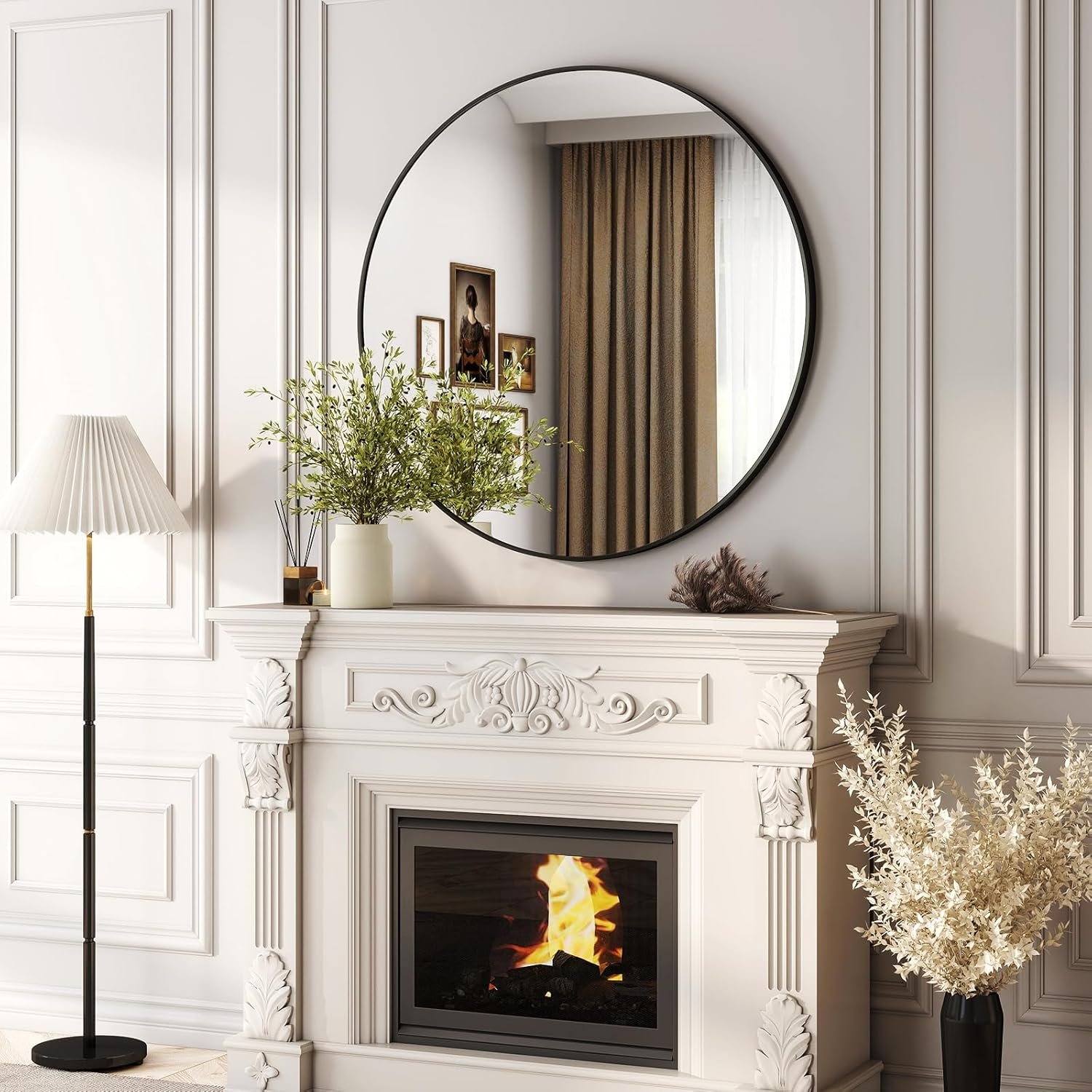 36 Inch Round Bathroom Mirror – Black Wall Mounted Circle Mirror with Metal Frame, Modern Round Hanging Mirror Suitable for Bathroom, Vanity, Entryway, Living Room