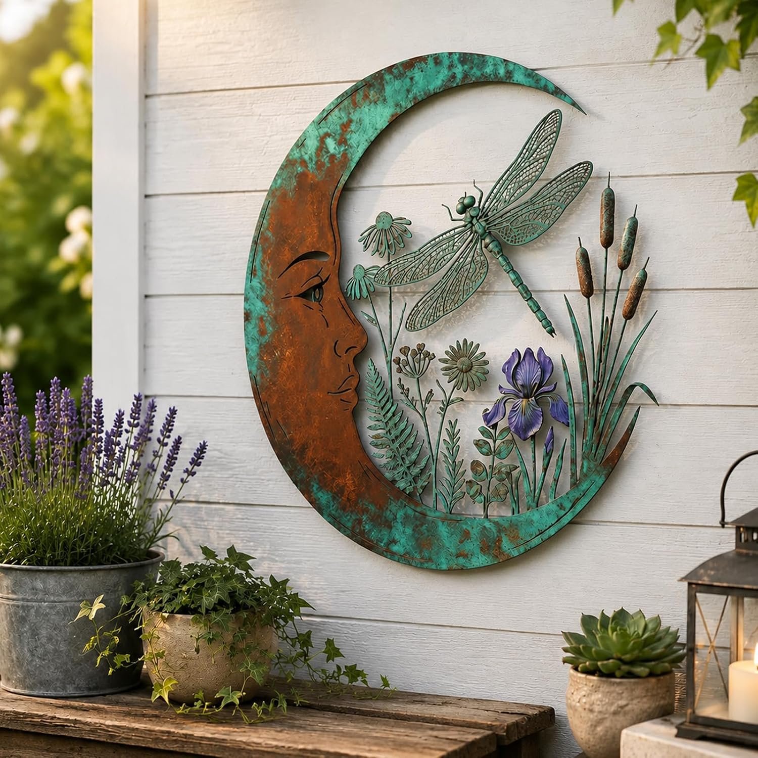 Dragonfly Moon Wall Decor, Bee Moon Wall Decor, All-Metal Art Wall，A：m