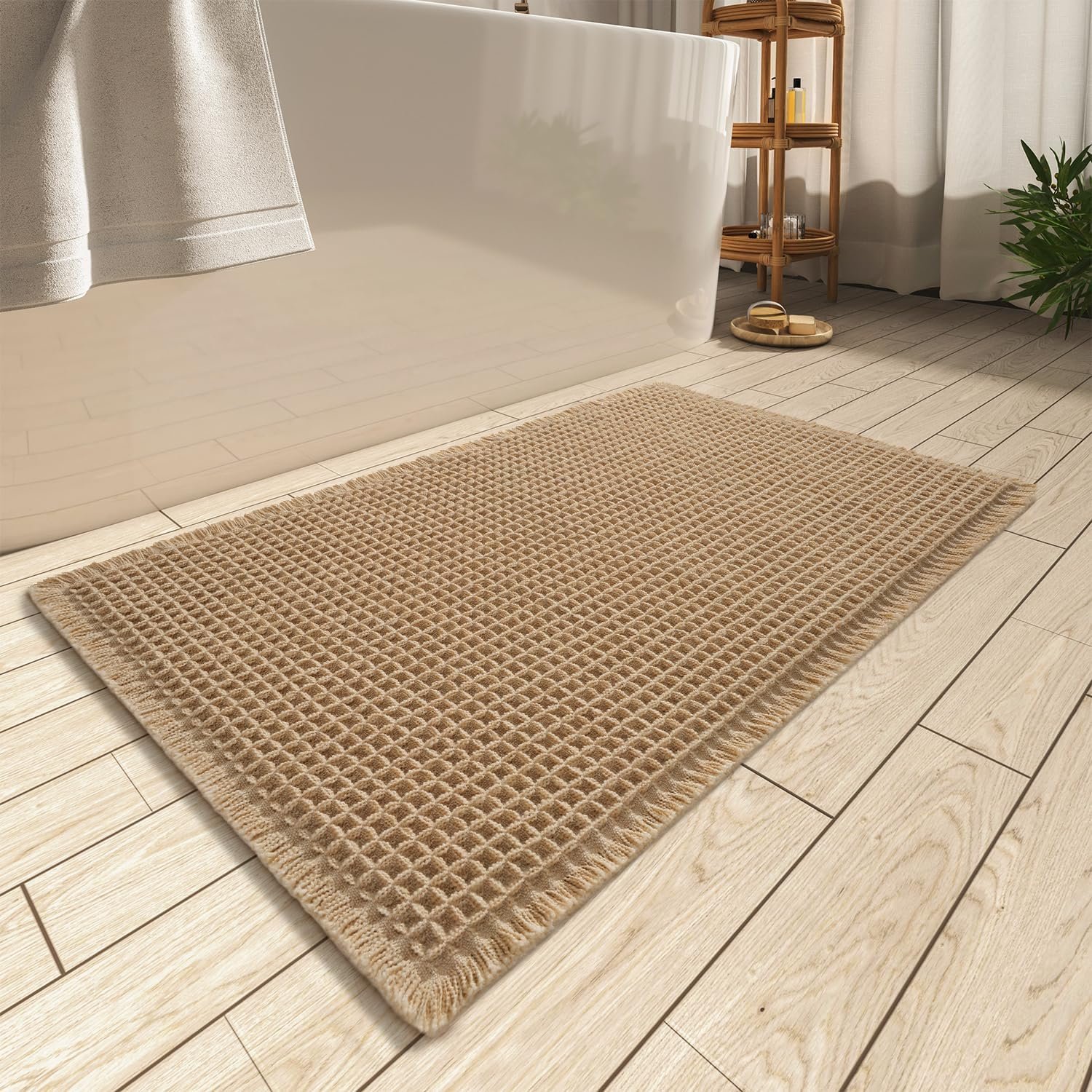 Upgraded Waffle Bath Mat Ultra Absorbent Non Slip Bathroom Mat, 17″ x 24″