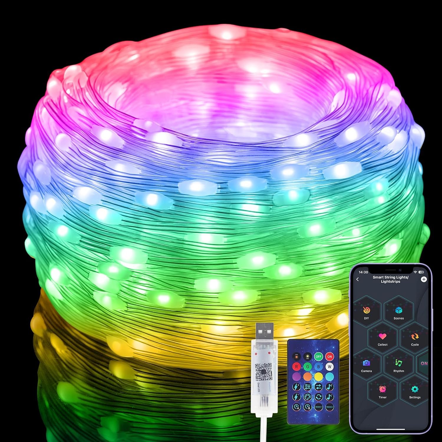 100 LEDs RGB Smart IC Fairy Lights, 33FT Multicolor String Lights Indoor