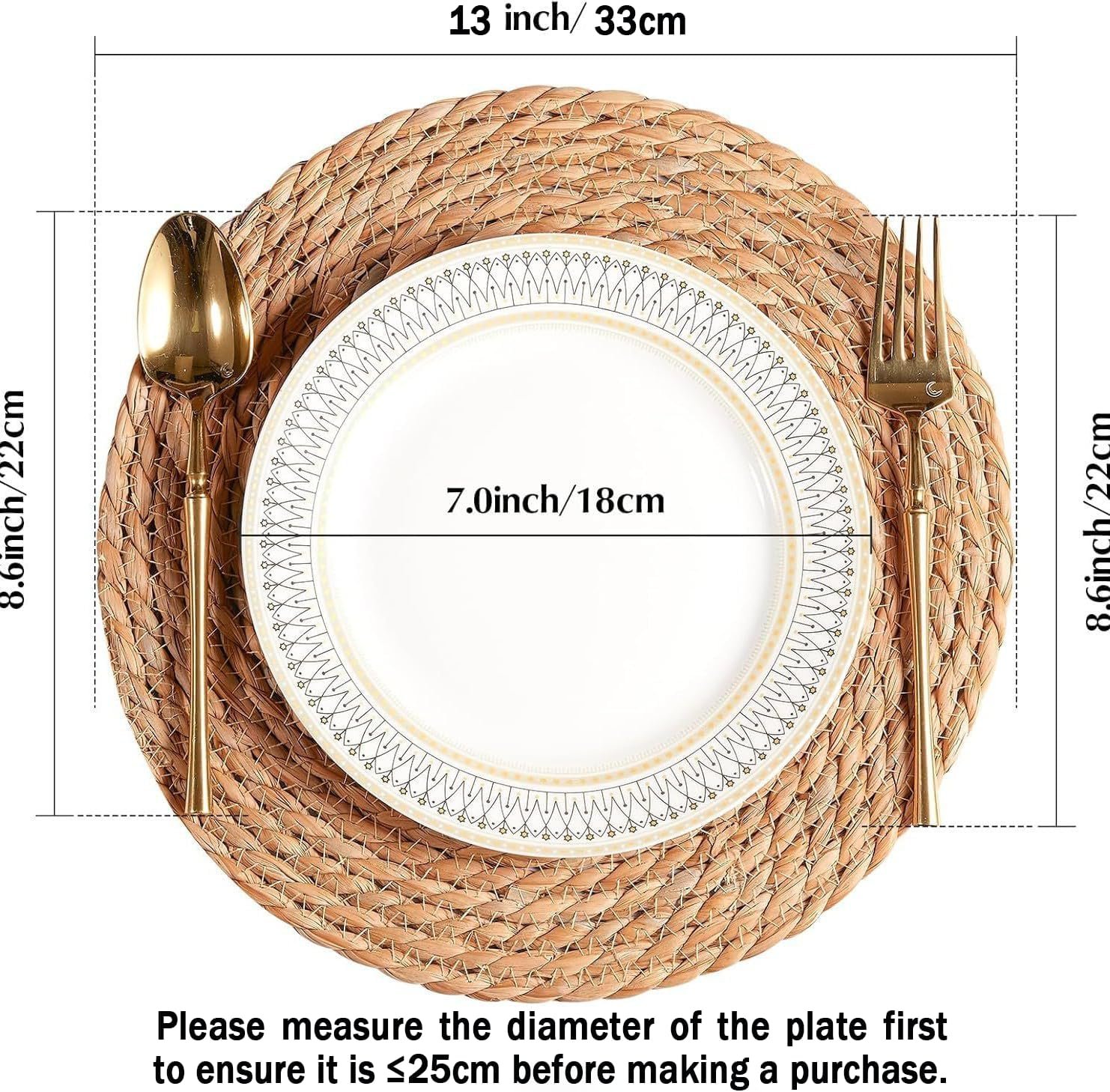 Handmade Heat Resistant 13″ Round Woven Placemats Set of 8, Wicker Boho No Chemical Natural Water Hyacinth Place Mats, Farmhouse Table Mats for Kitchen Dining Table,Home Decorations,Wedding