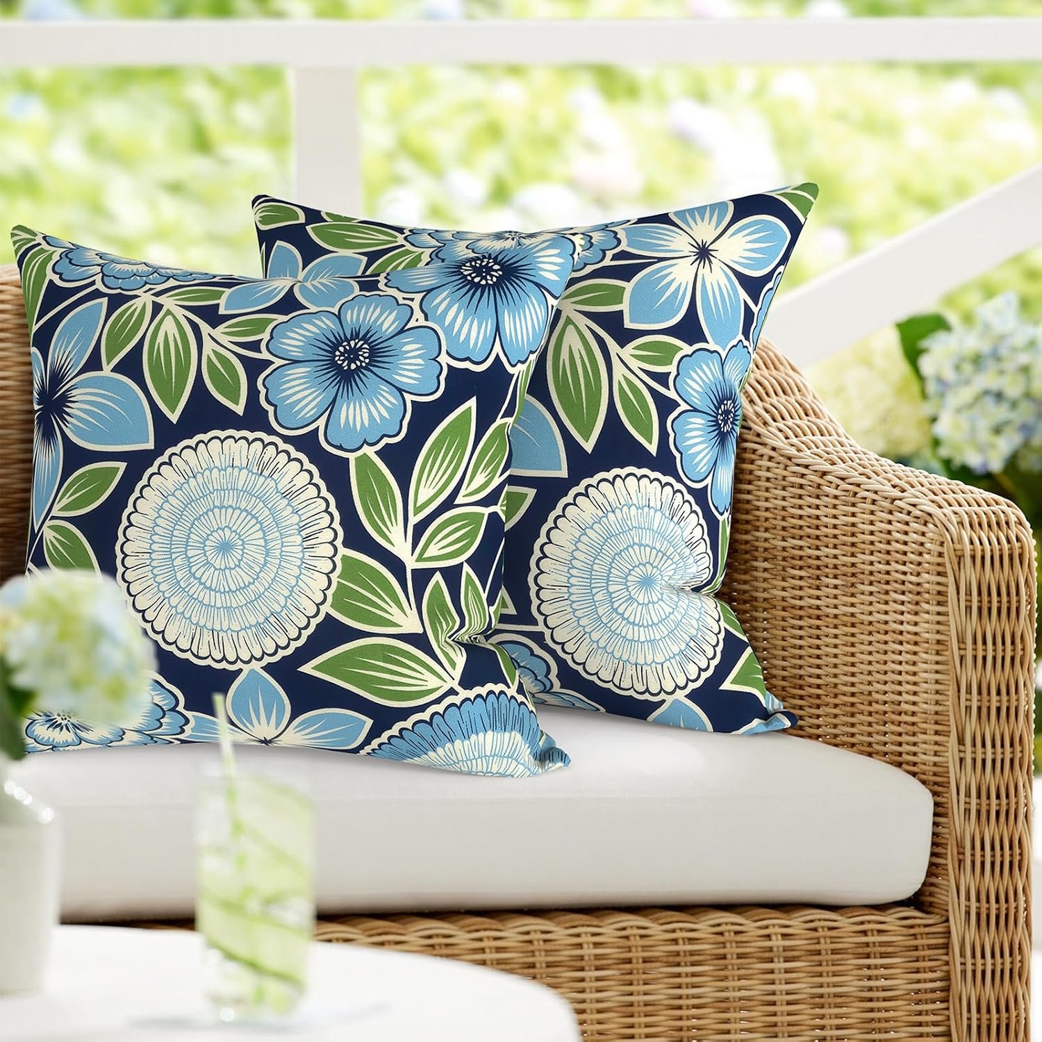 Pack of 2 Waterproof Outdoor Pillow with Inserts, 18×18 Square Patio Decorative Throw Pillow for Home,Sofa,Bench and Patio Furniture,Azure Symphony‌