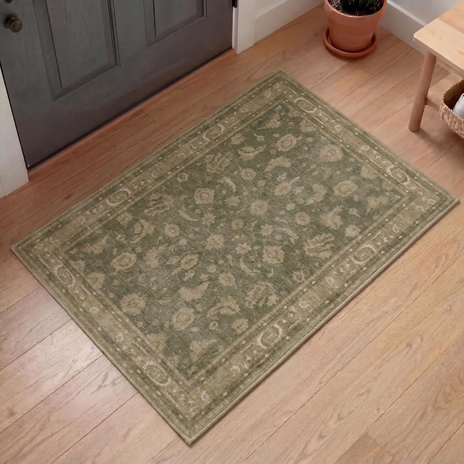 Kuden 2×3 Small Area Rug, Washable Living Room Rug, Vintage, Non-Slip