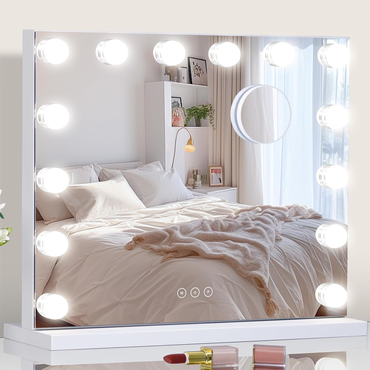 Vanity Mirror with Lights Lighted Makeup Mirror with Dimmable LED Bulbs,3 Color Lighting Modes,USB Charging Port Touch Control,Sturdy Metal Frame Design,White (50x40cm, 4.70)