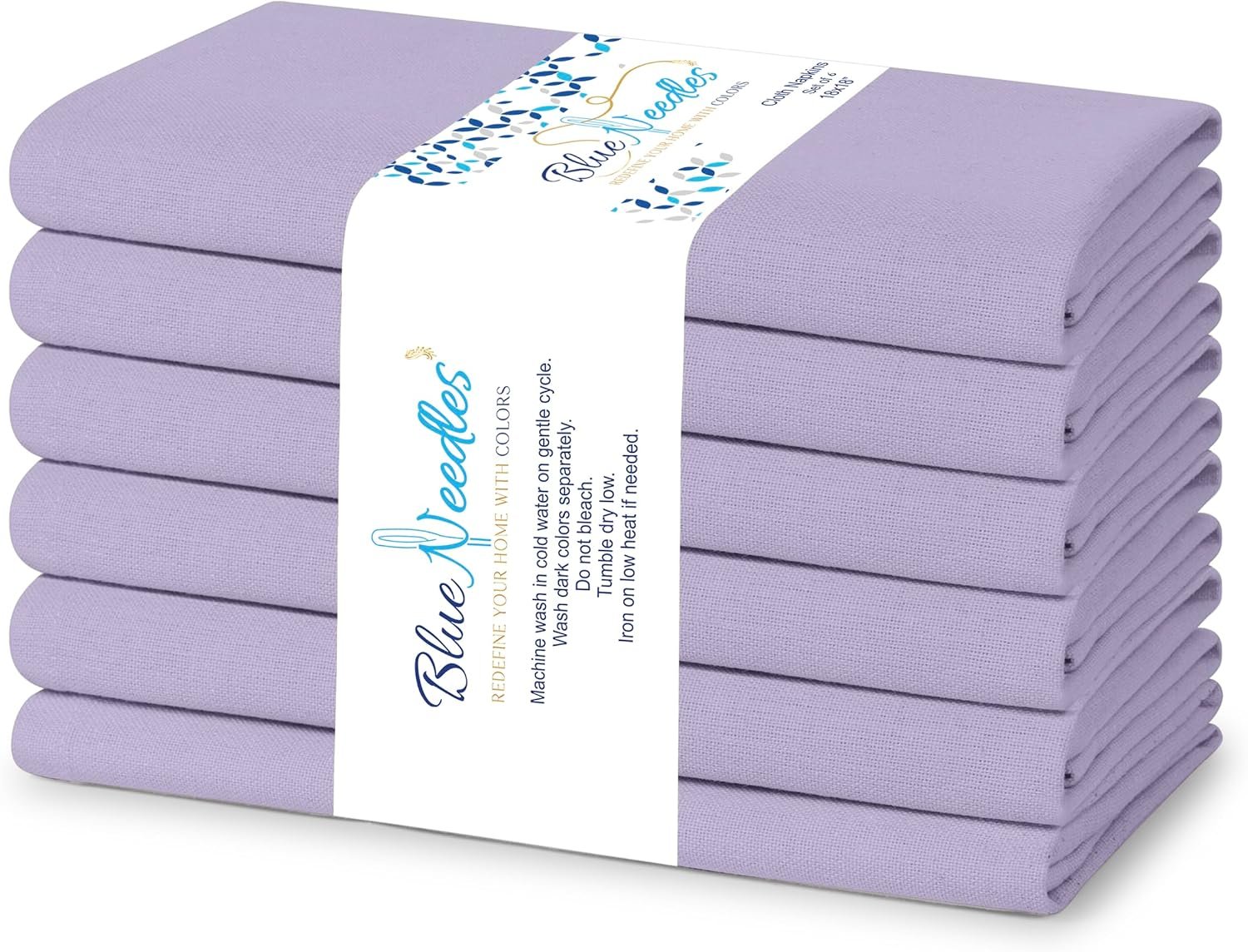 Blue Needles Solid Cloth Napkins 100% Cotton Set of 6-18 x 18 Inches
