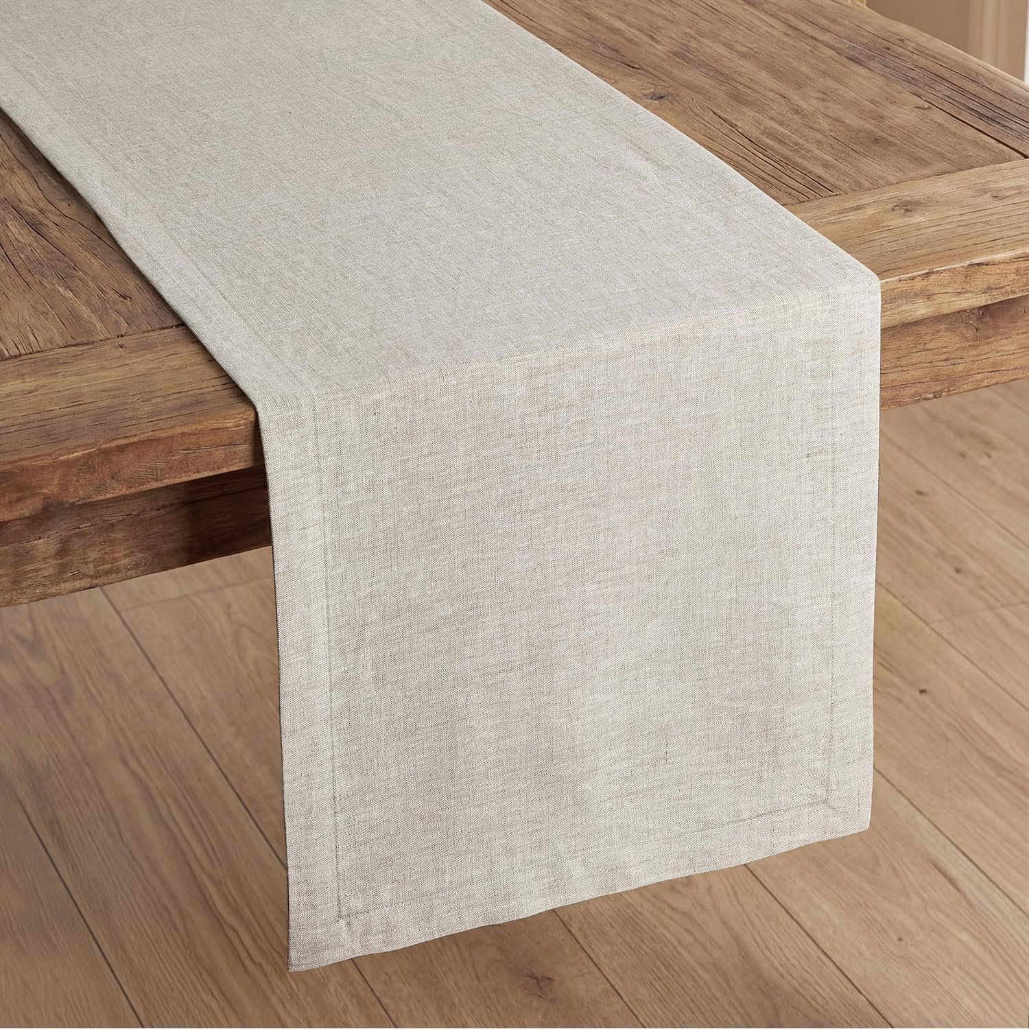 100% French Linen Table Runner 72″, 210GSM Heavyweight Artisanry, Crease-Free Scroll Packaging, 14×72 for Dinning, Wedding and Side Table, Modern Farmhouse Decor