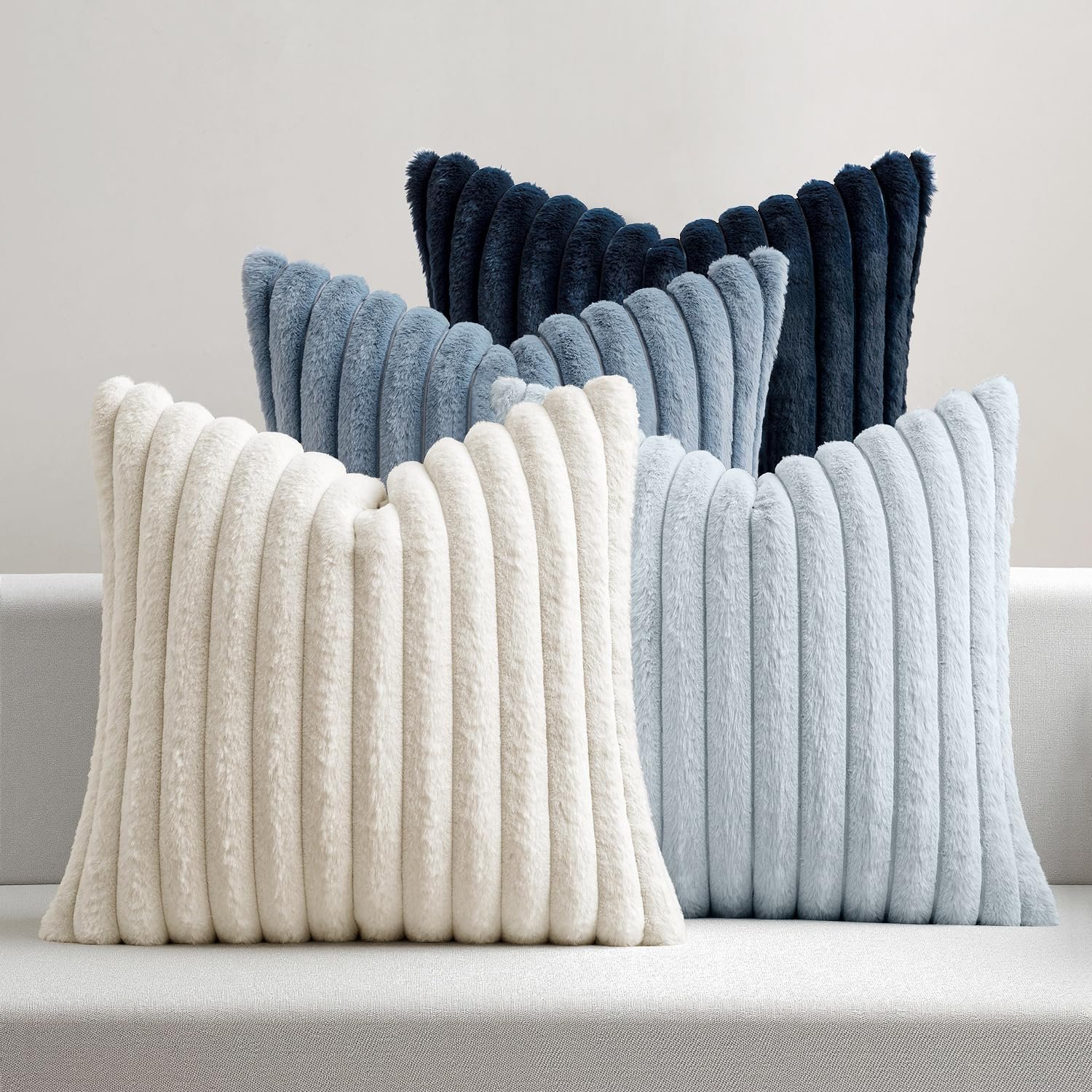 MIULEE Faux Fur Plush Decorative Throw Pillow Covers 18×18, Navy Blue