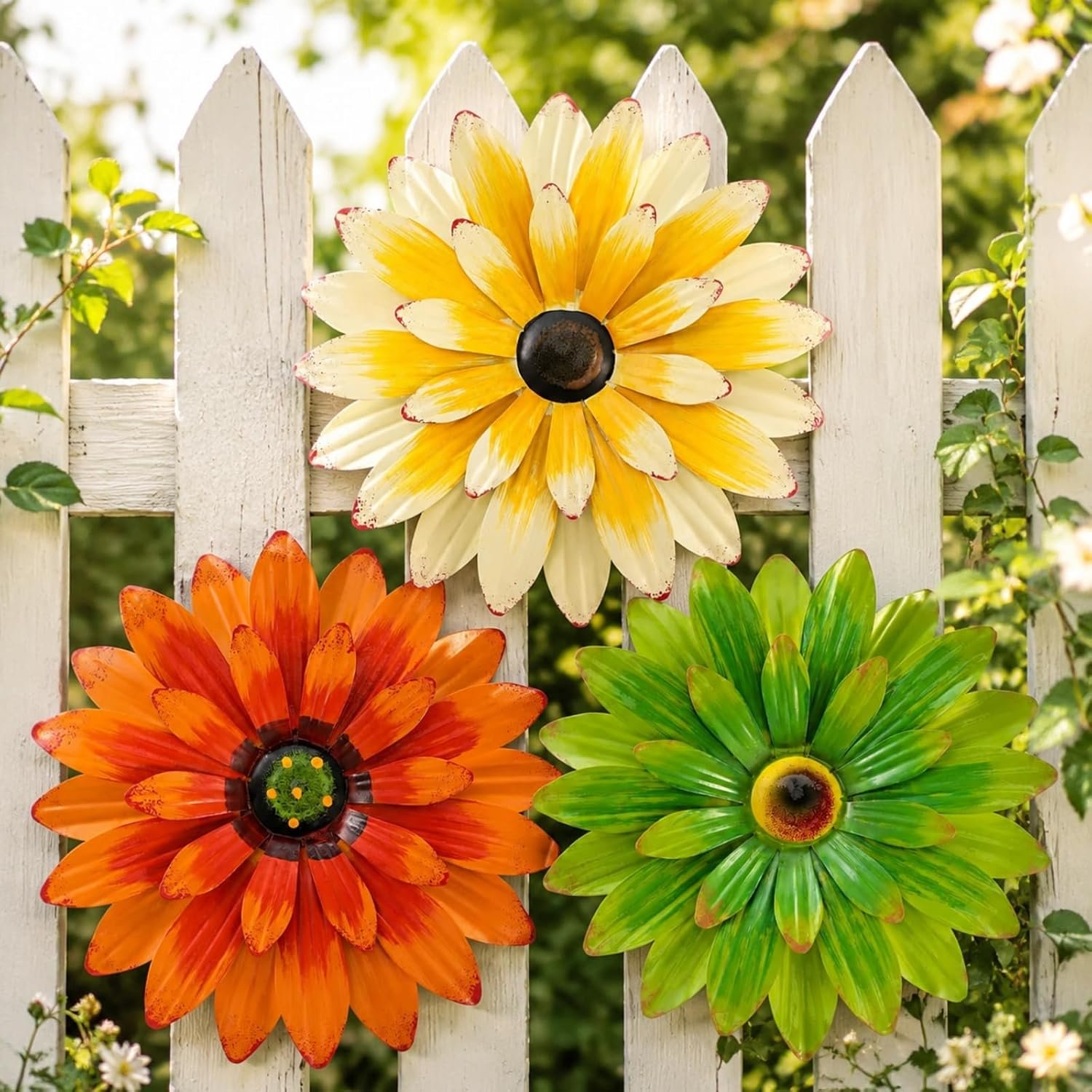 Hotop 3 Pcs Metal Flower Wall Art for Outdoor Decor, 8 Inches, Classic