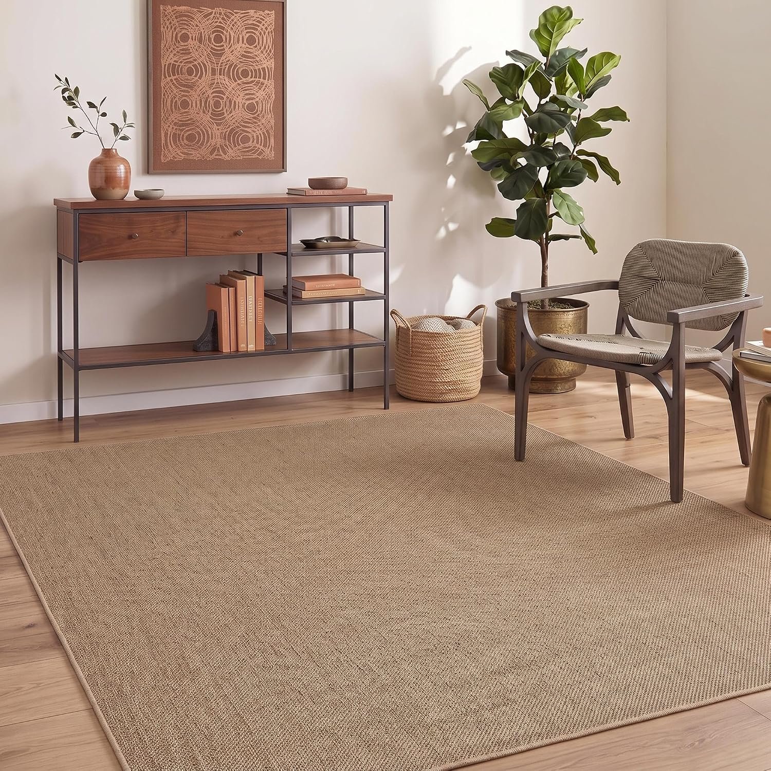 GarveeHome Easy Jute Rug 8x10 Washable Non Slip Solid Jute Living Room Rugs