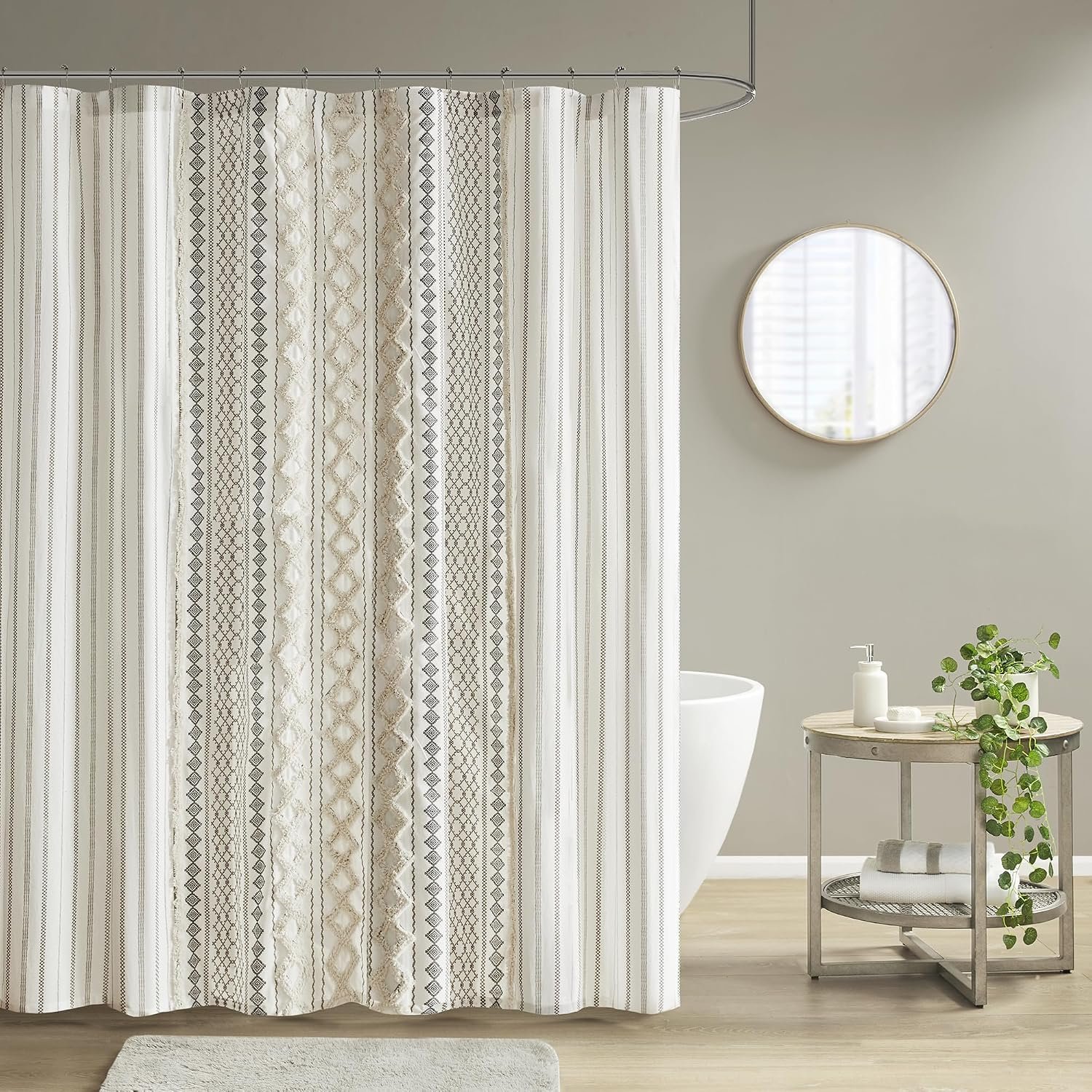 INK+IVY 100% Cotton Tufted Shower Curtain for Bathroom, Ivory, 72 x 72