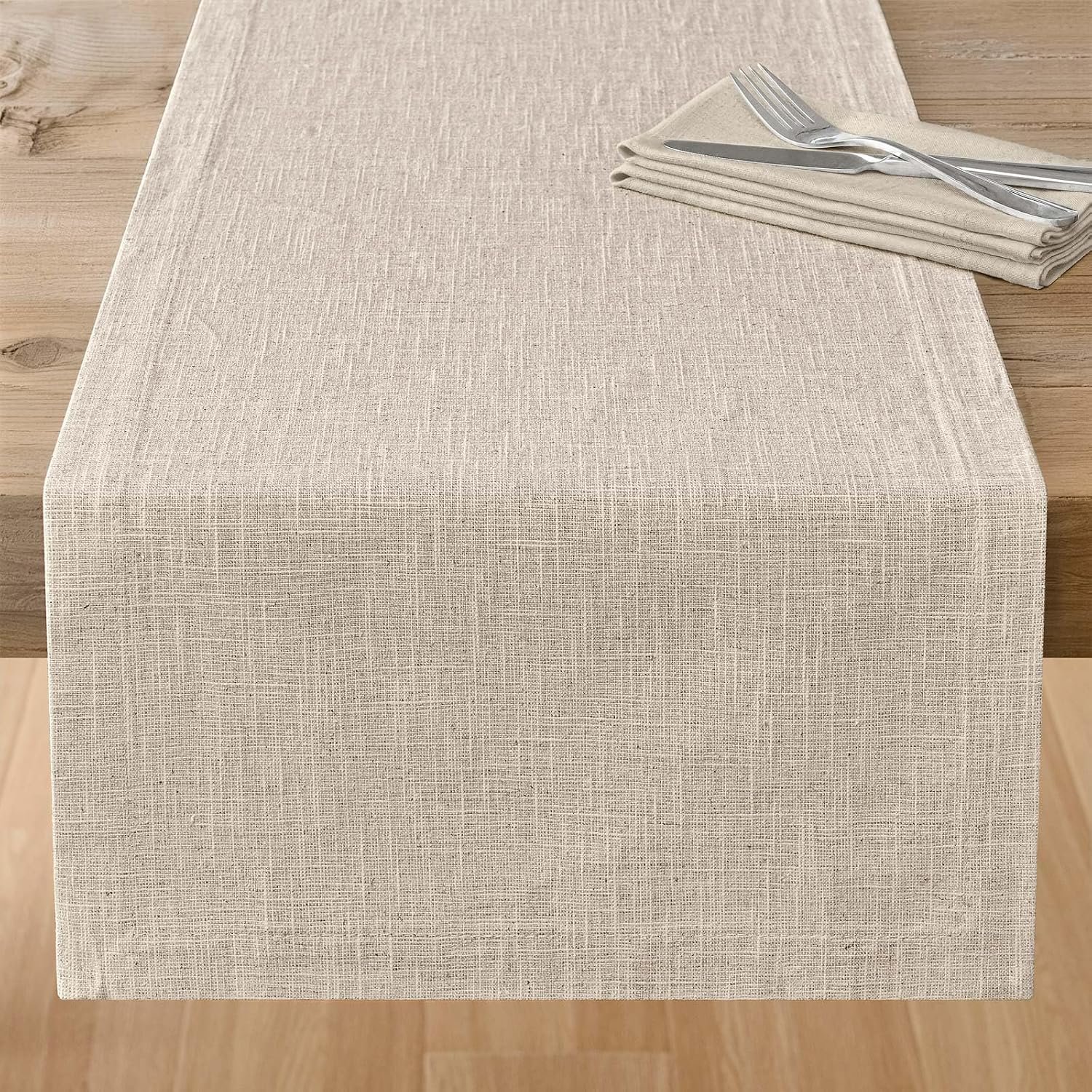 100% Natural Cotton Linen Table Runner, 14x60in Natural Linen