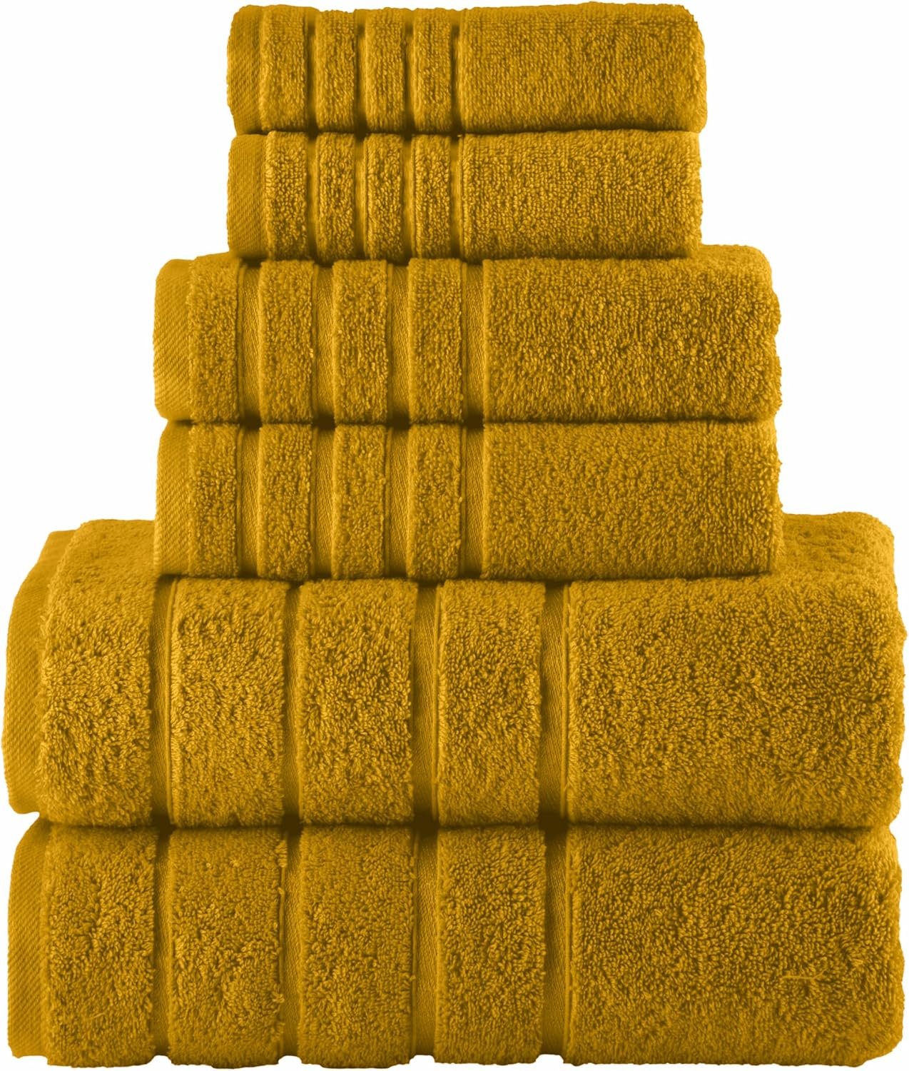 Elegant Comfort 4 Lines Viscose Stripe 6-Piece Premium Towel Set – 100% Turkish Cotton High Absorbent Luxury Bathroom Towels – Includes 2 Washcloths, 2 Hand Towels and 2 Bath Towels Set, Gold