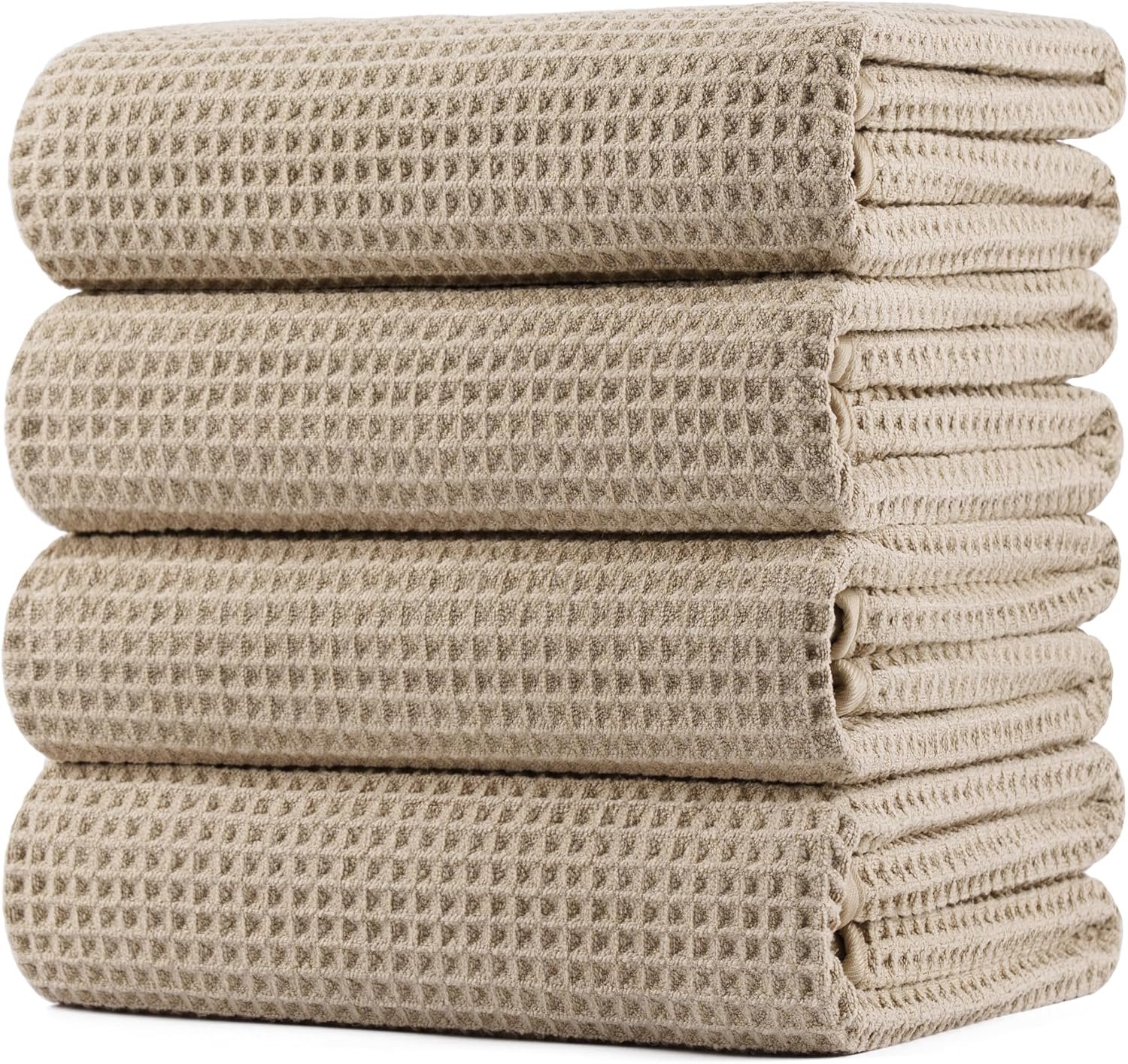 POLYTE 430 GSM Poly Blend Microfiber Quick Dry Waffle Bath Towel, 30×60 in