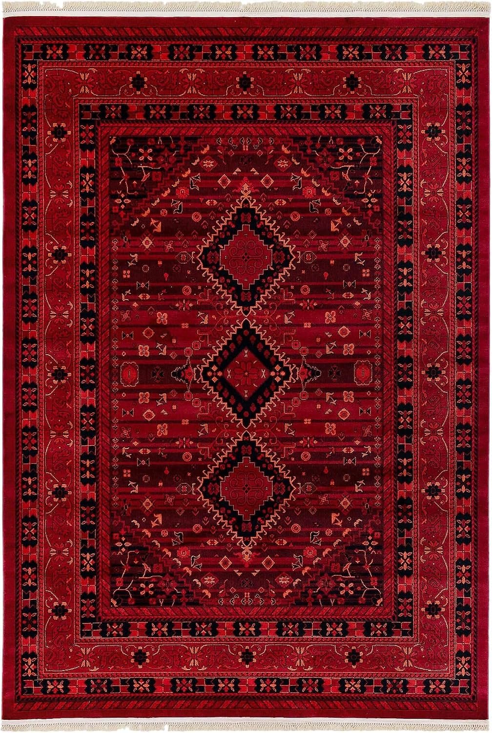 Unique Loom Tekke Collection Area Rug – Sheibani (7′ 1″ x 10′ Rectangle, Red/ Black)